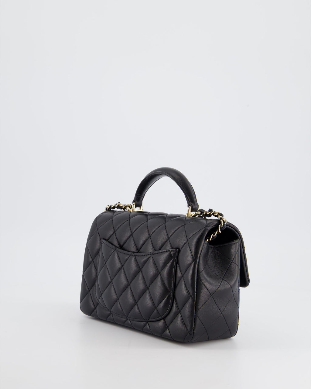 Chanel Black Mini Rectangular Top Handle Flap Bag in Lambskin with Champagne Gold Hardware
