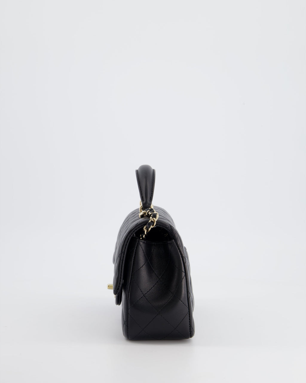 Chanel Black Mini Rectangular Top Handle Flap Bag in Lambskin with Champagne Gold Hardware