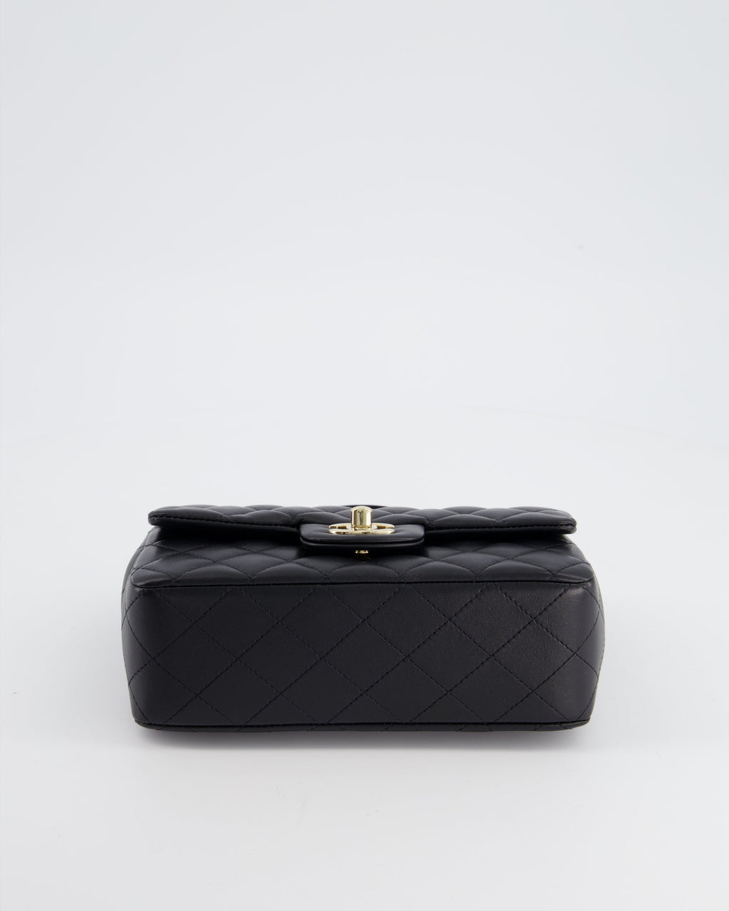 Chanel Black Mini Rectangular Top Handle Flap Bag in Lambskin with Champagne Gold Hardware