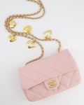 Chanel Pink 22B Mini Flap Bag in Lambskin Leather with Gold Hardware and Hearts Chain Detail