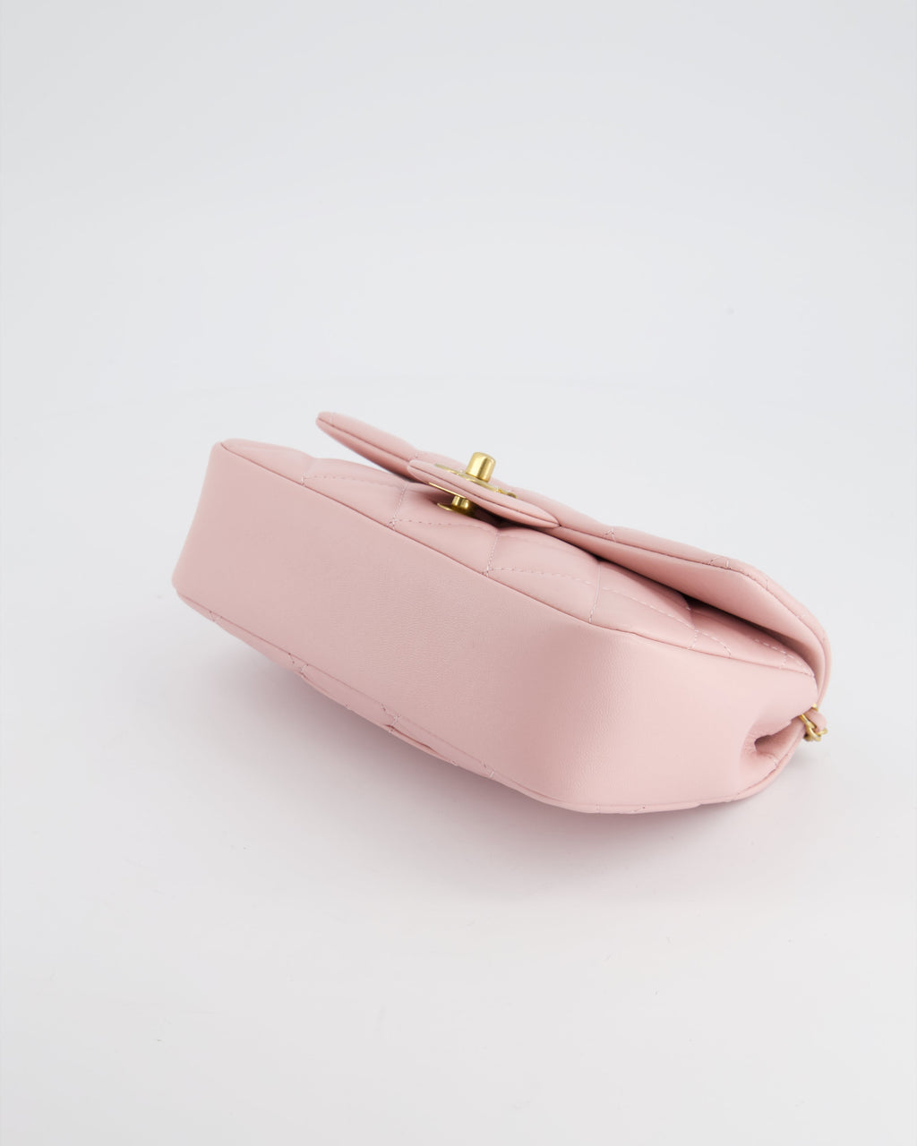 Chanel Pink 22B Mini Flap Bag in Lambskin Leather with Gold Hardware and Hearts Chain Detail