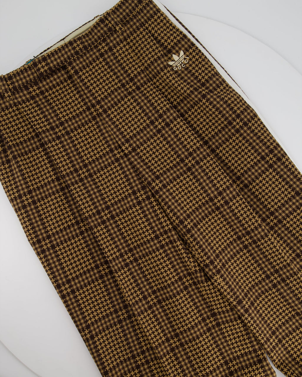 Gucci X Adidas Brown Check Wool Trousers with White Stripe Side Detail Size IT 42 (UK 10)