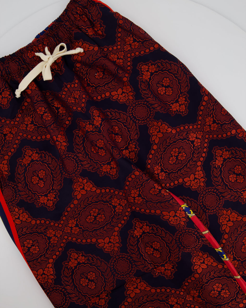 Gucci Red and Blue Silk GG & Floral Jacquard Trousers Size XXS (UK 4)