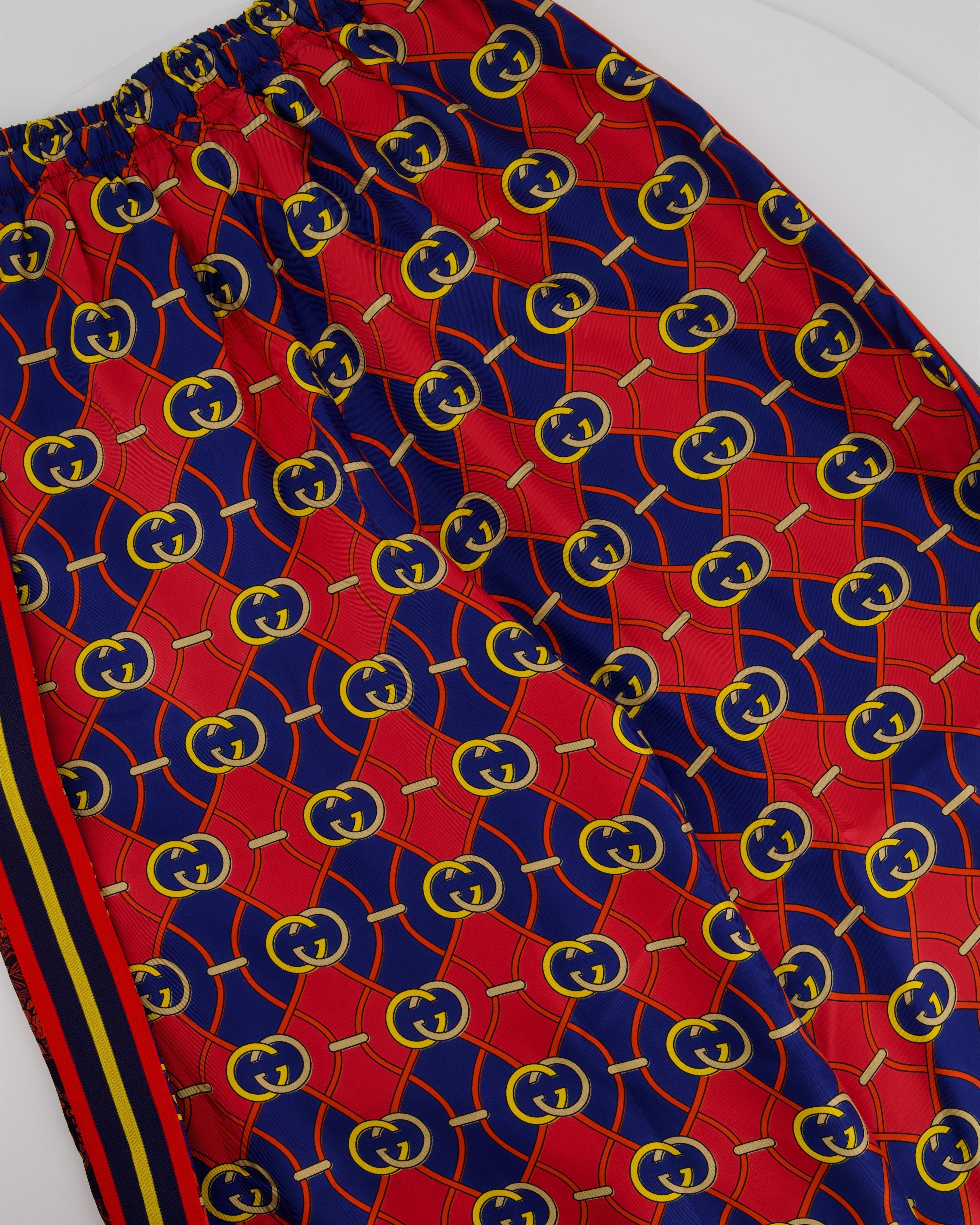 Gucci Red and Blue Silk GG & Floral Jacquard Trousers Size XXS (UK 4)