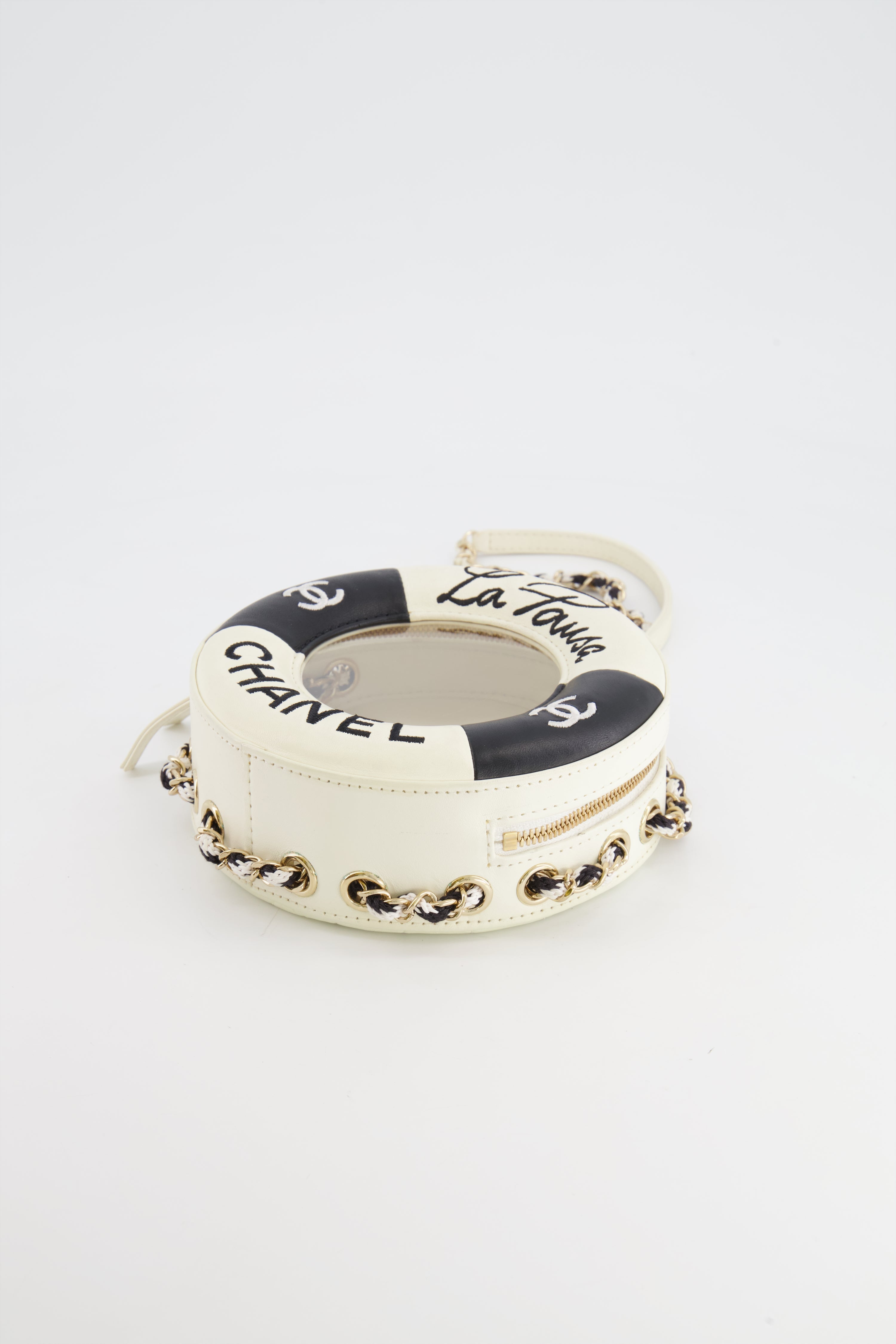 Chanel La Pausa Coco Lifesaver Bag in Black and White with Champagne Gold Hardware
