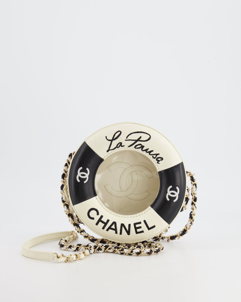 Chanel La Pausa Coco Lifesaver Bag in Black and White with Champagne Gold Hardware