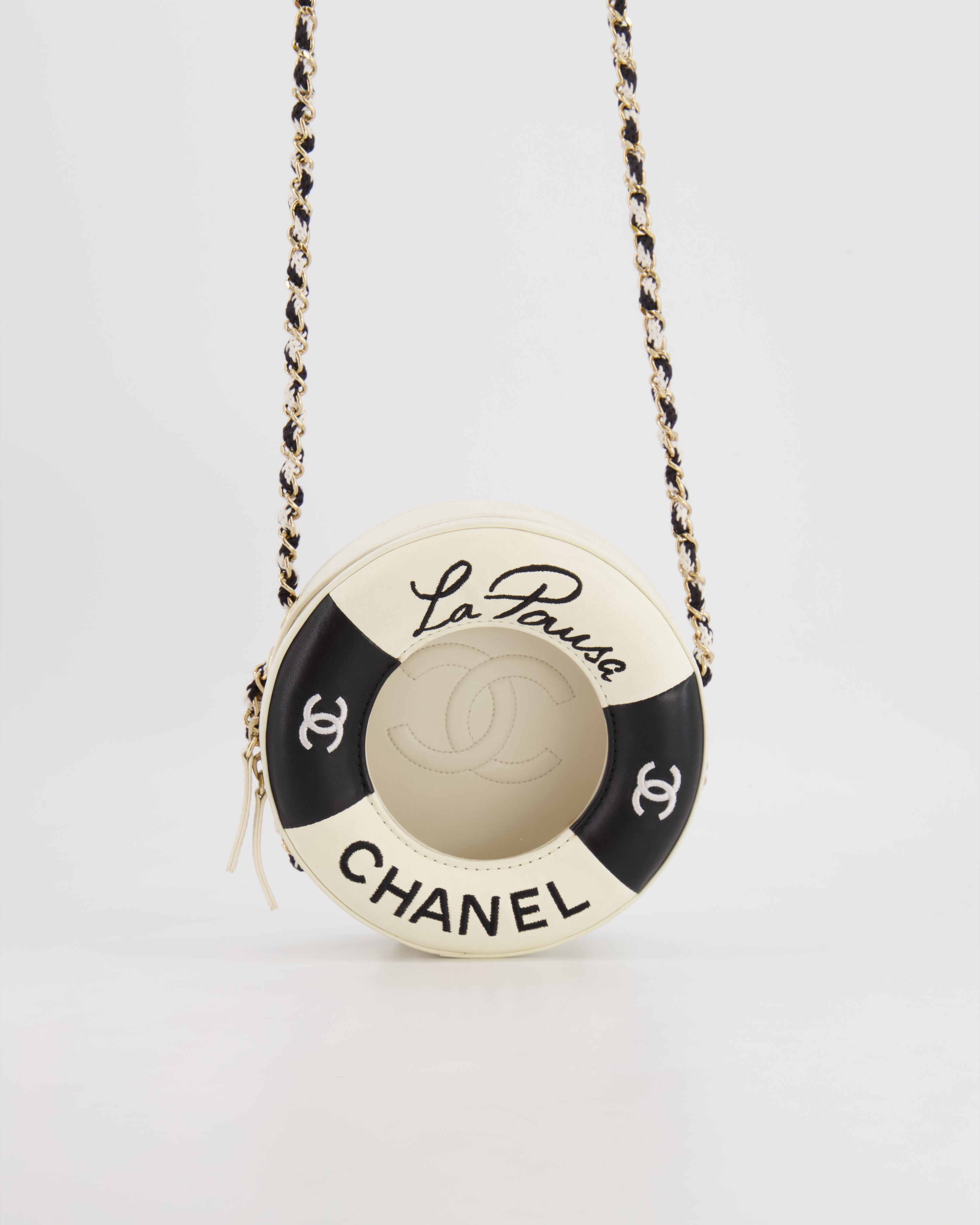 Chanel La Pausa Coco Lifesaver Bag in Black and White with Champagne Gold Hardware