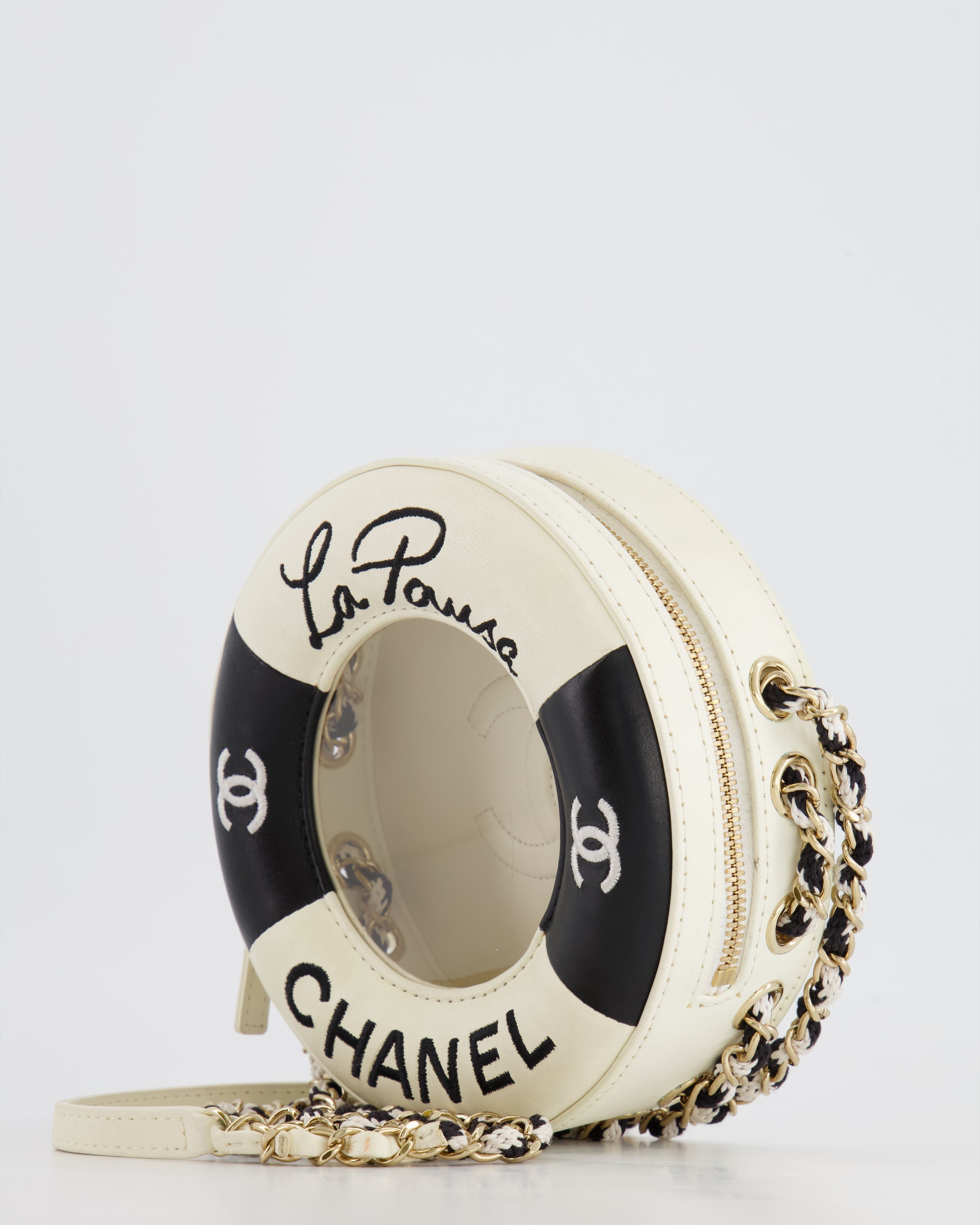 Chanel La Pausa Coco Lifesaver Bag in Black and White with Champagne Gold Hardware