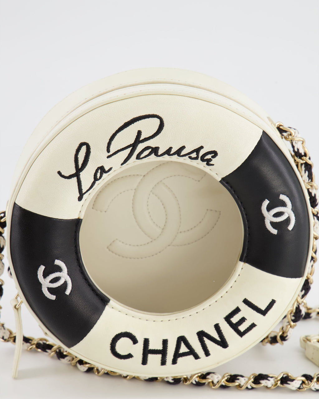 Chanel La Pausa Coco Lifesaver Bag in Black and White with Champagne Gold Hardware