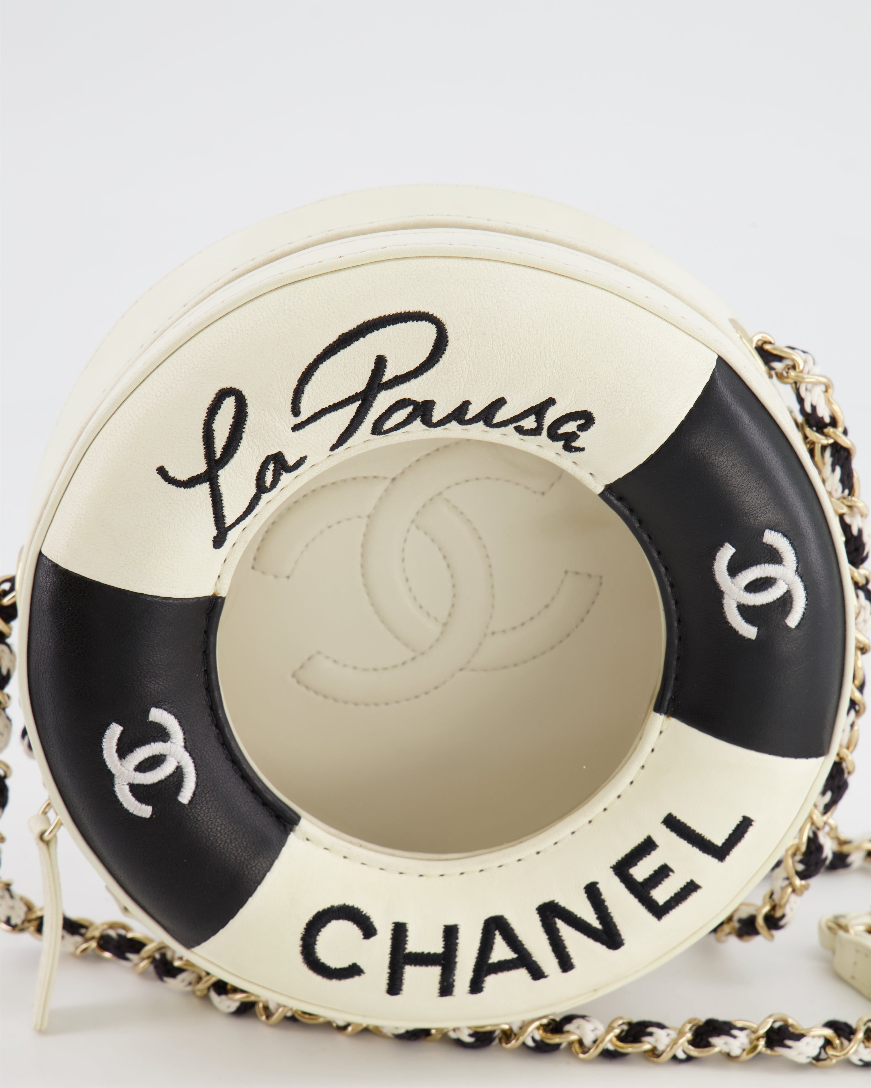 Chanel La Pausa Coco Lifesaver Bag in Black and White with Champagne Gold Hardware