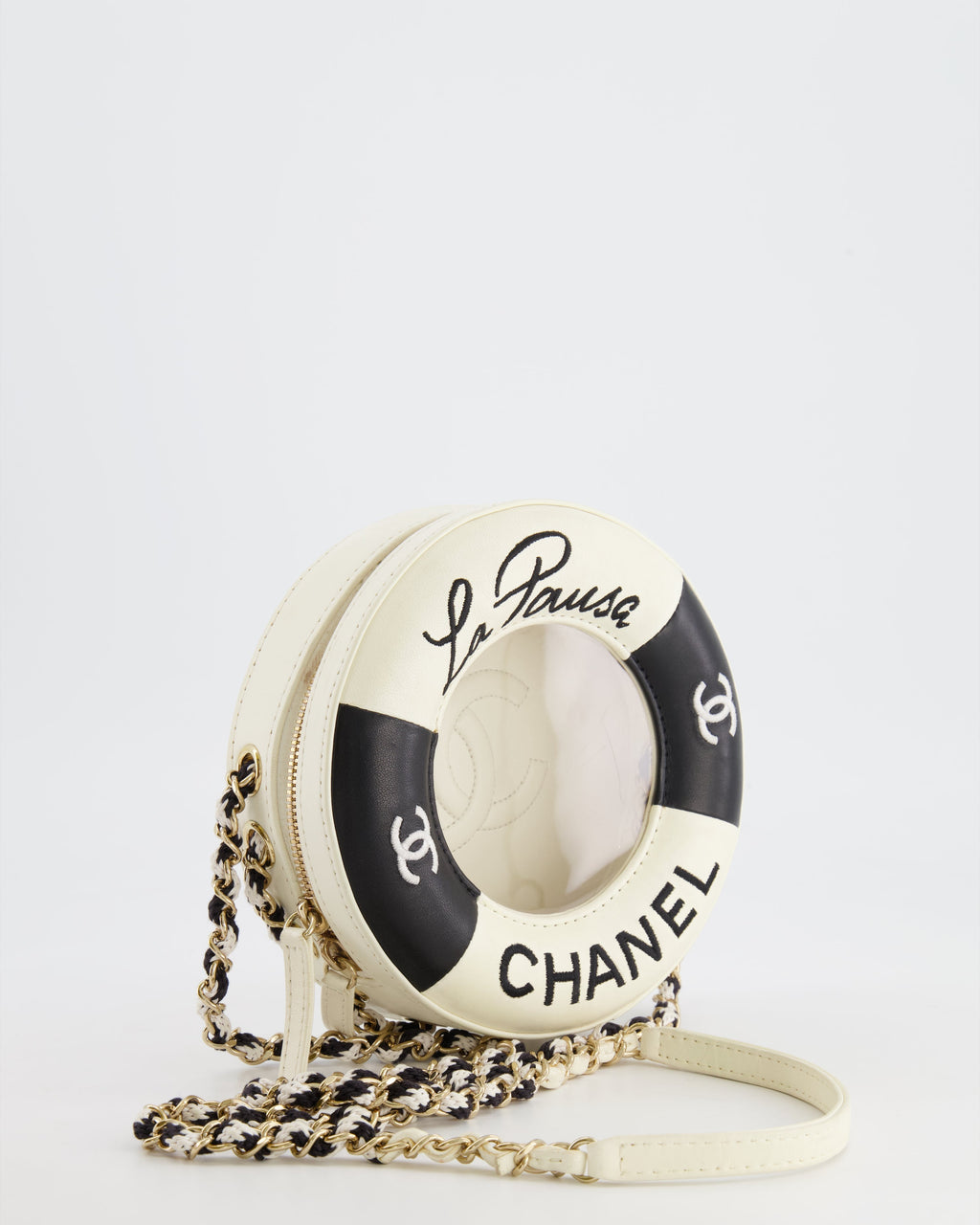 Chanel La Pausa Coco Lifesaver Bag in Black and White with Champagne Gold Hardware