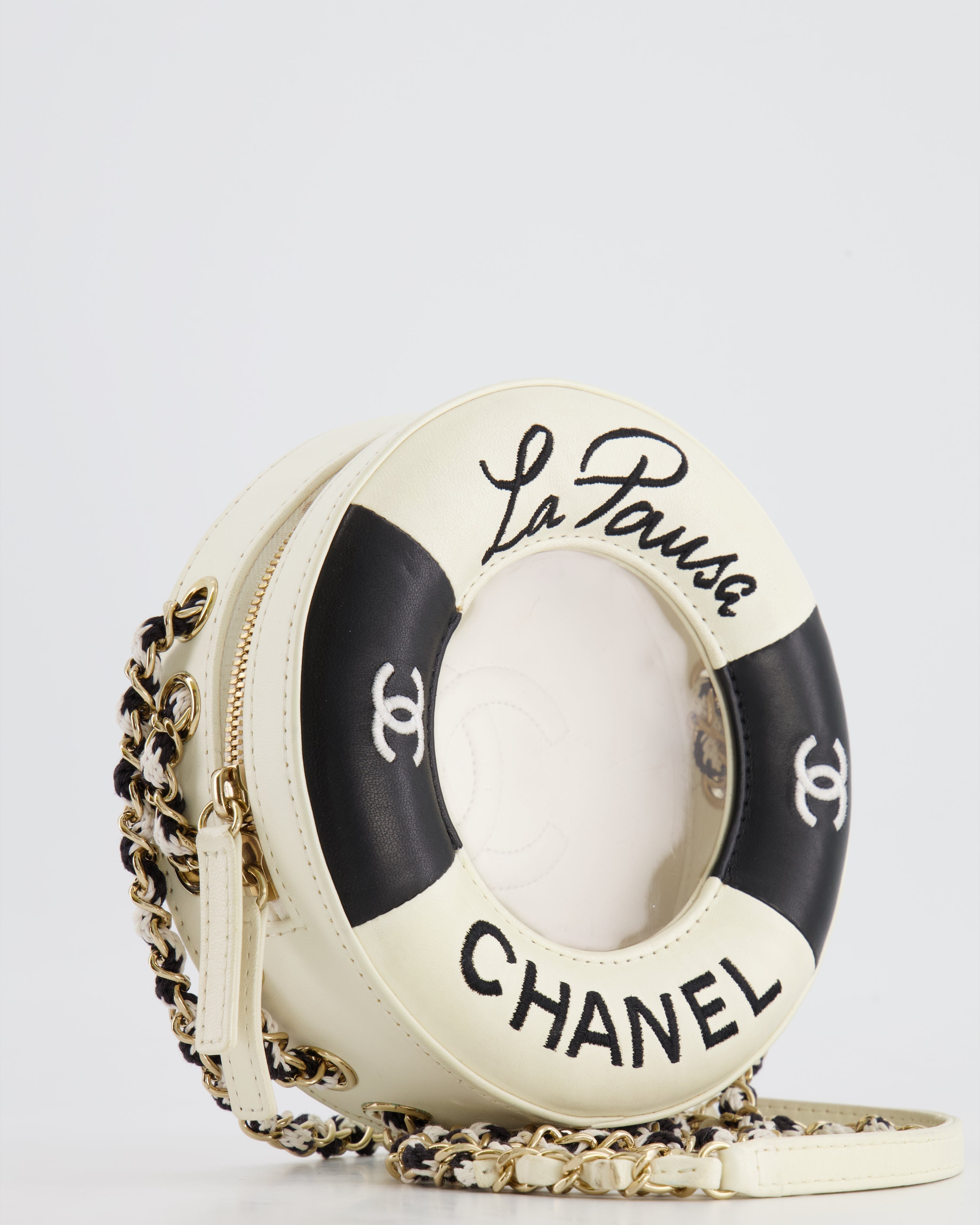 Chanel La Pausa Coco Lifesaver Bag in Black and White with Champagne Gold Hardware