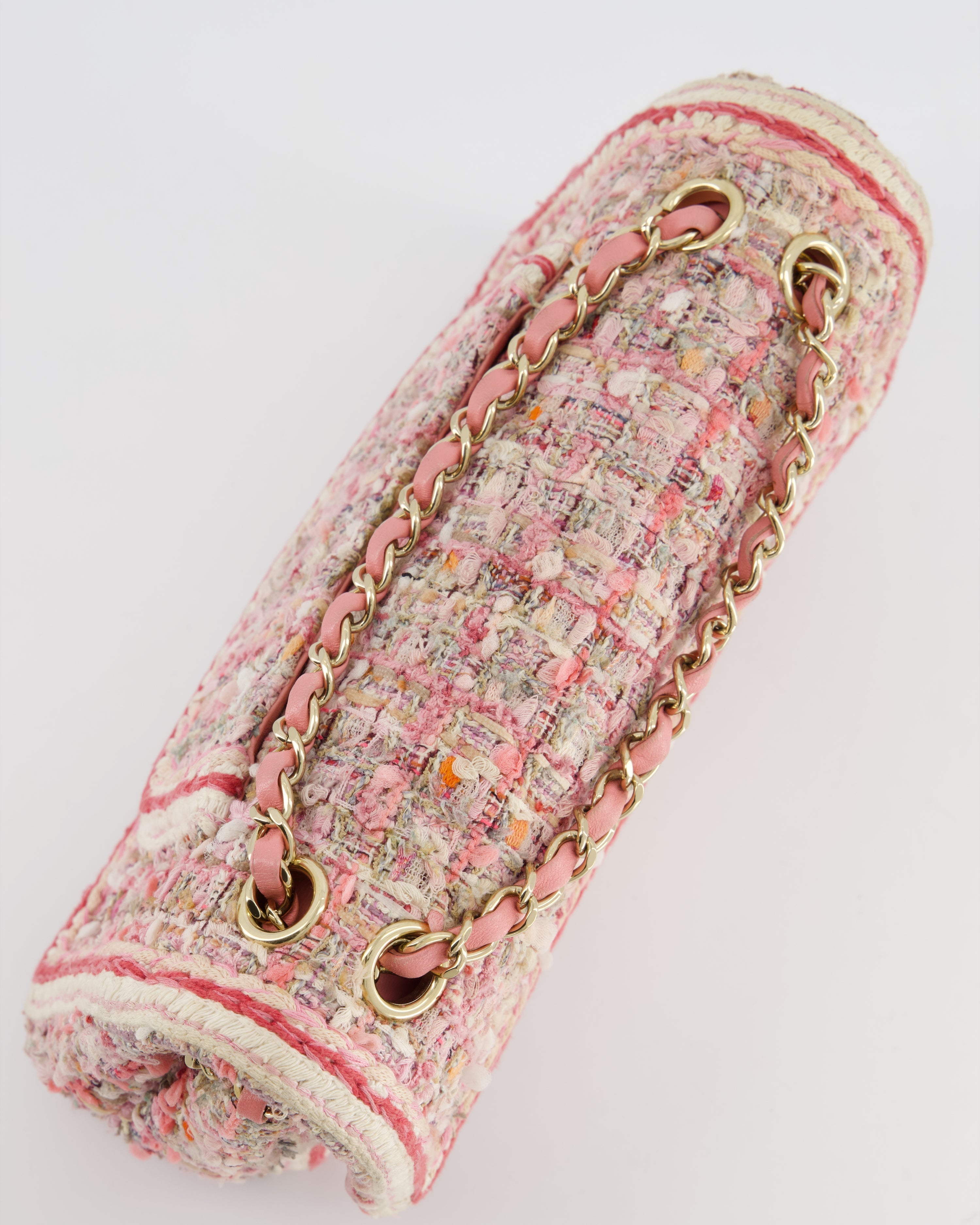 Chanel Medium Classic Double Flap Bag in Pink Tweed with Champagne Gold Hardware RRP £8,530
