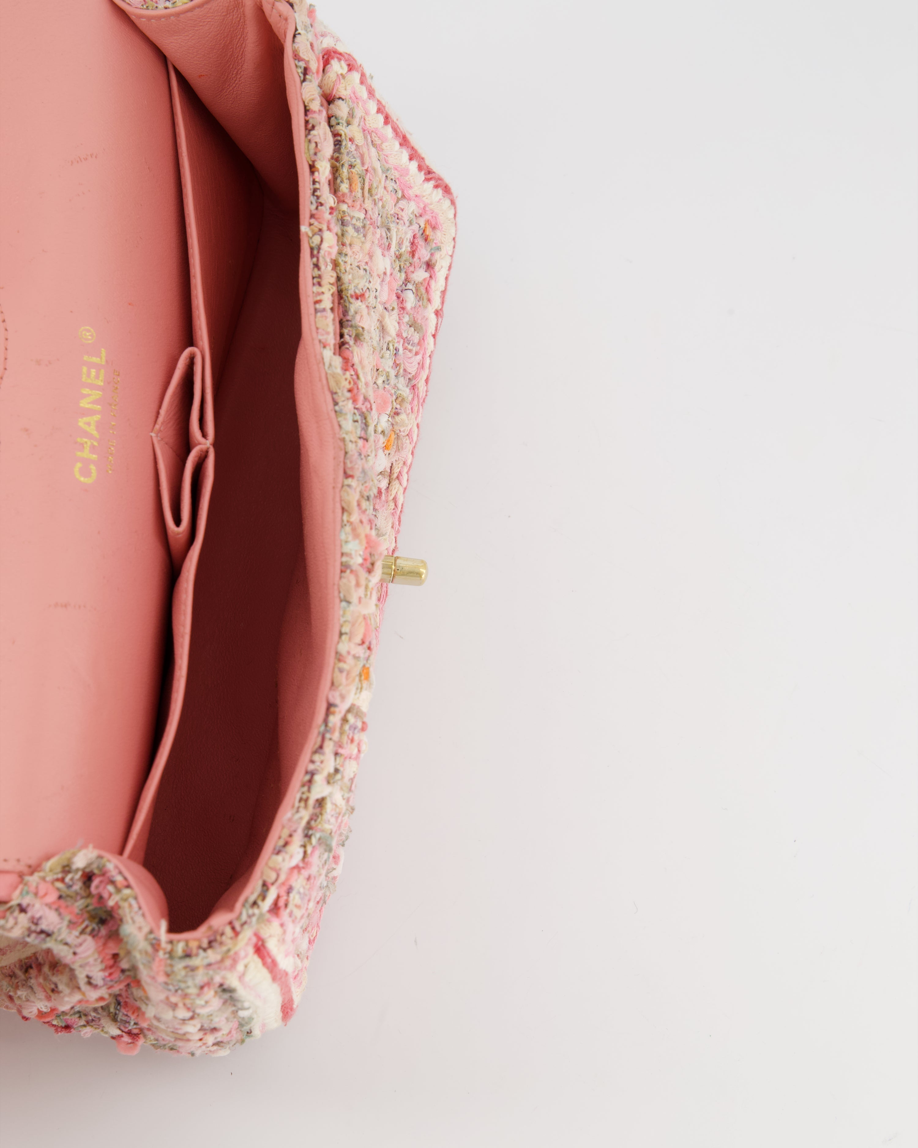 Chanel Medium Classic Double Flap Bag in Pink Tweed with Champagne Gold Hardware RRP £8,530