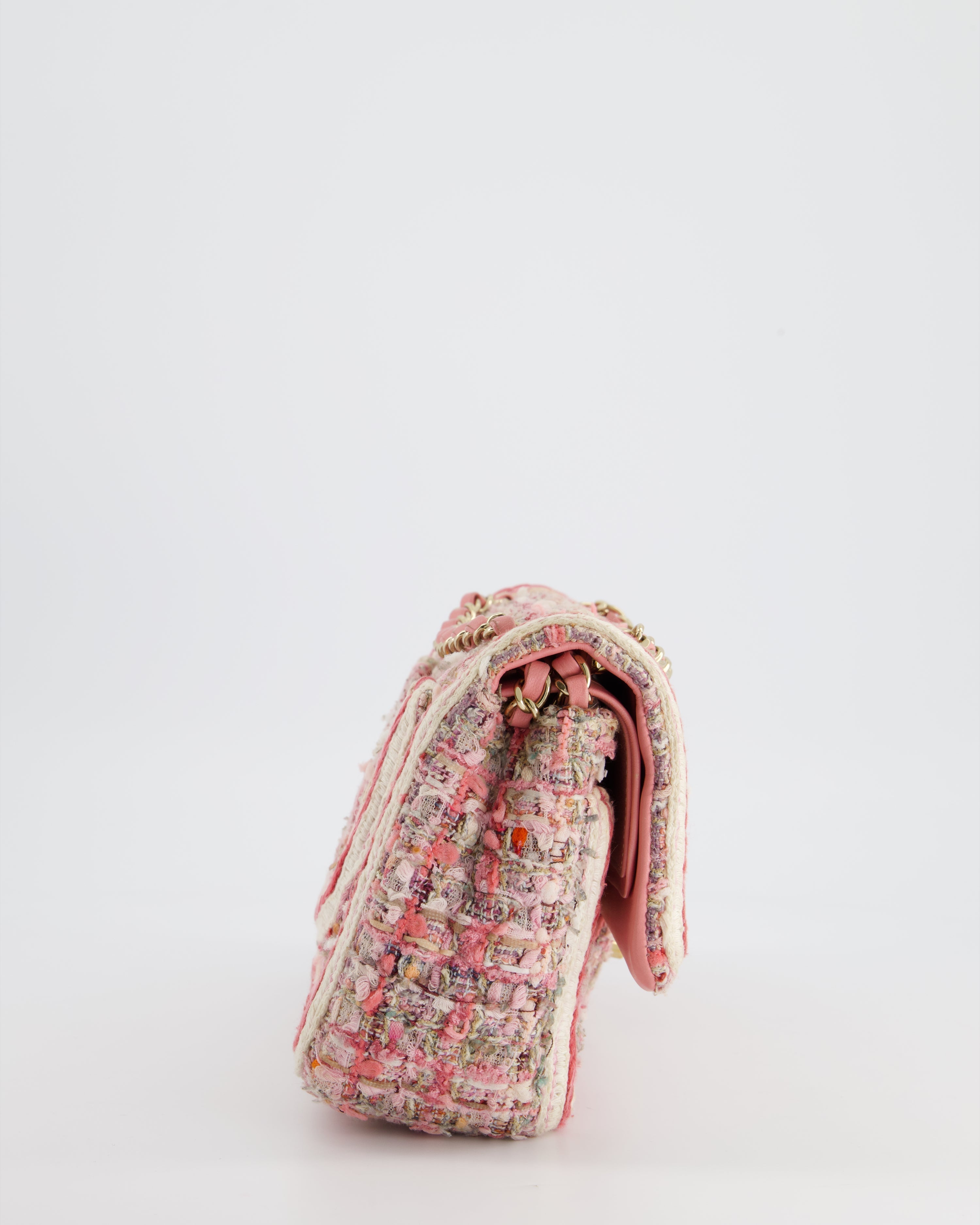 Chanel Medium Classic Double Flap Bag in Pink Tweed with Champagne Gold Hardware RRP £8,530