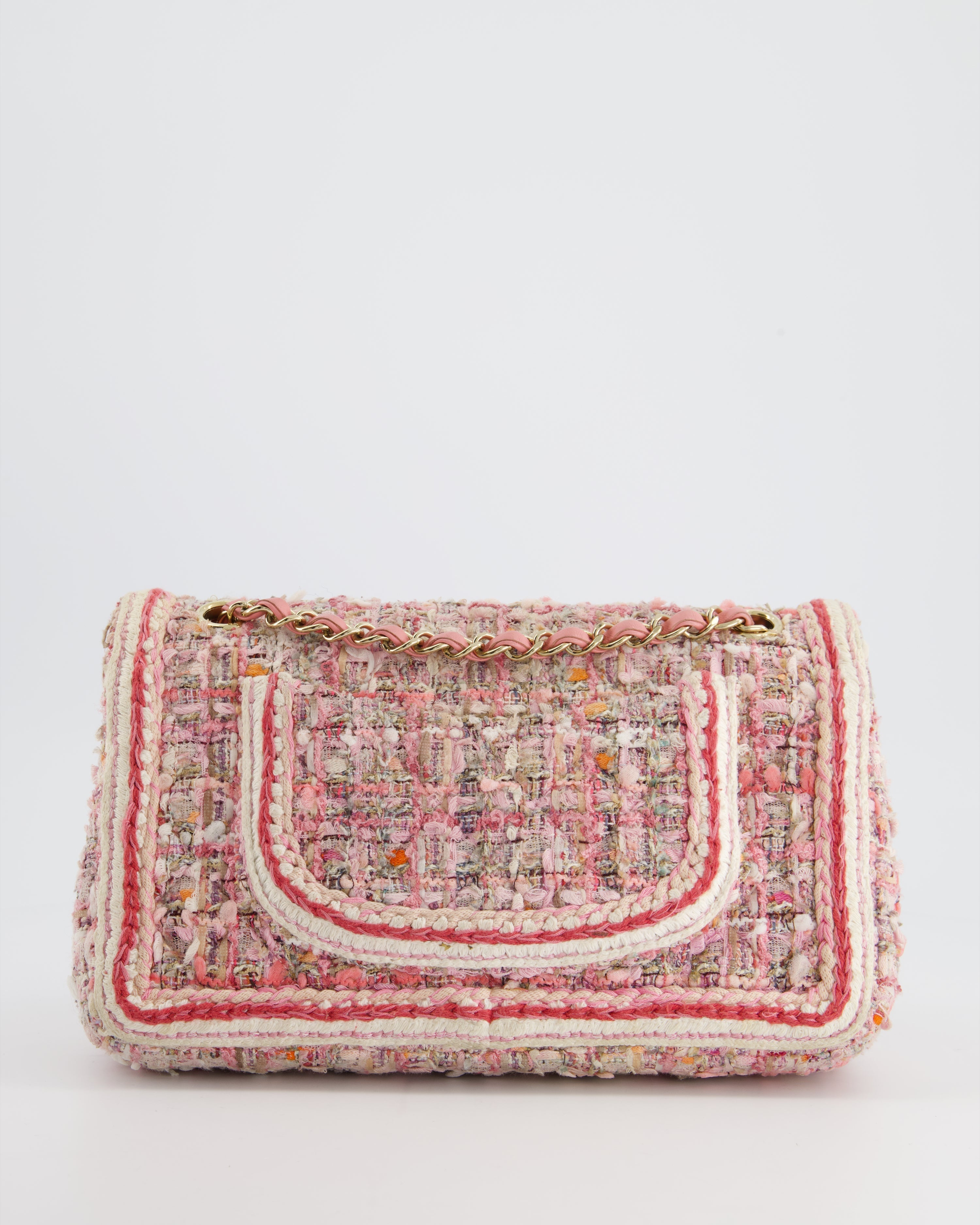 Chanel Medium Classic Double Flap Bag in Pink Tweed with Champagne Gold Hardware RRP £8,530