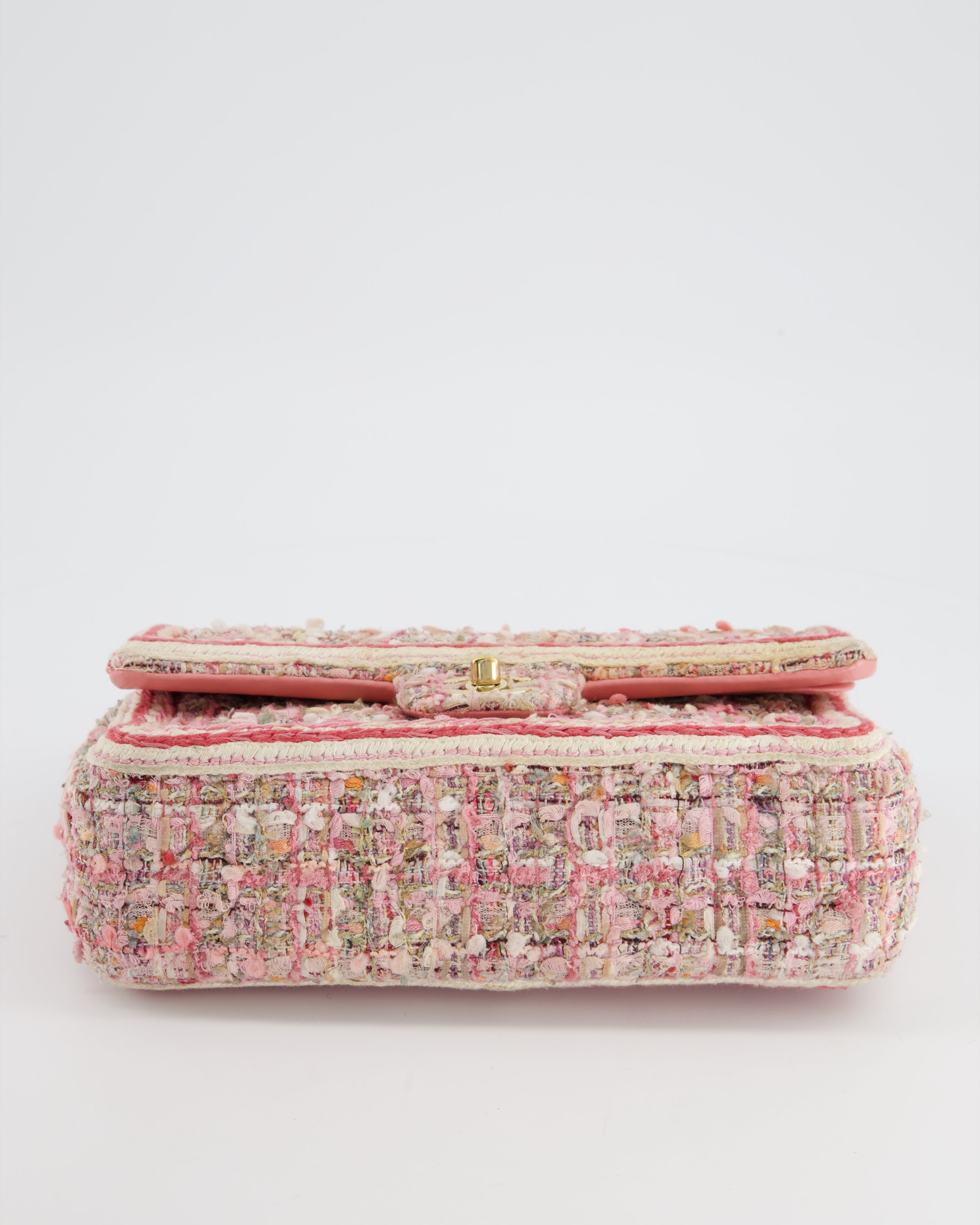 Chanel Medium Classic Double Flap Bag in Pink Tweed with Champagne Gold Hardware RRP £8,530