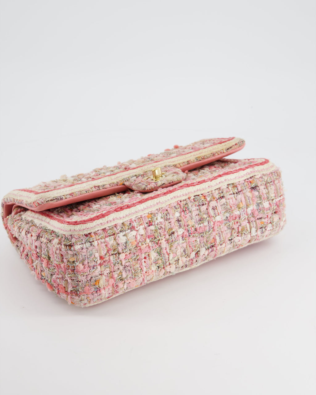 Chanel Medium Classic Double Flap Bag in Pink Tweed with Champagne Gold Hardware RRP £8,530