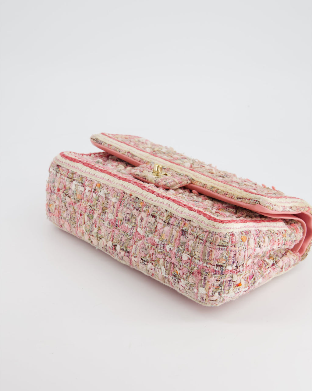 Chanel Medium Classic Double Flap Bag in Pink Tweed with Champagne Gold Hardware RRP £8,530