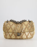 Chanel Beige and Gold Python and Crochet Flap Shoulder Bag with Ruthenium Hardware and Large Chain Strap