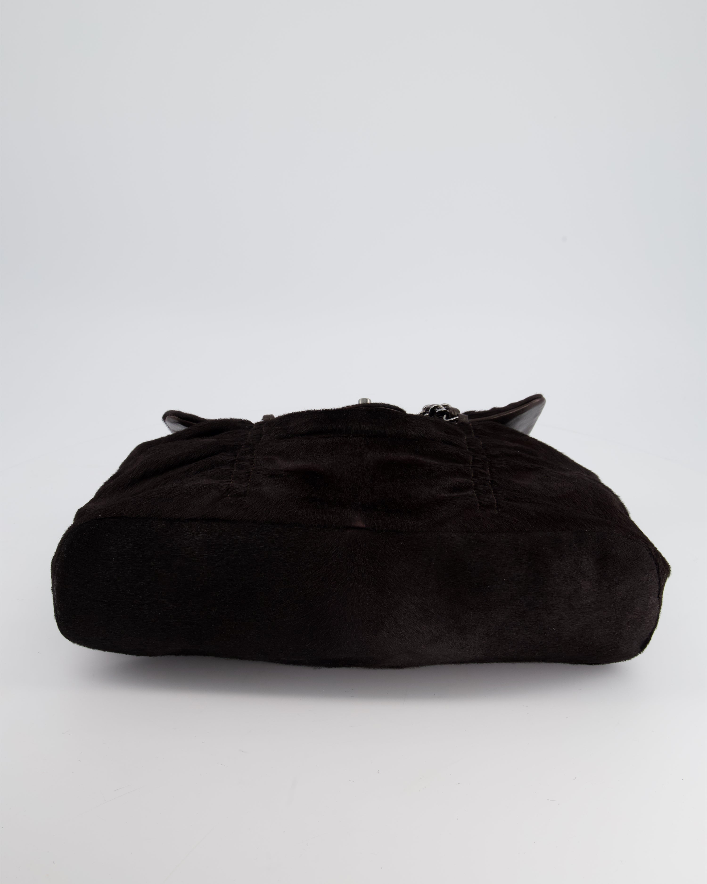 Chanel Dark Brown Pony Hair Ruched Bag with Silver Hardware