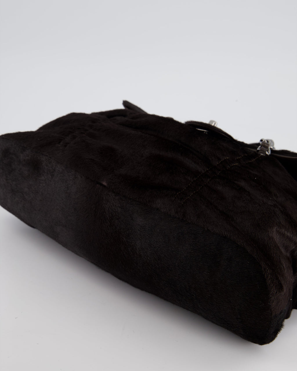 Chanel Dark Brown Pony Hair Ruched Bag with Silver Hardware