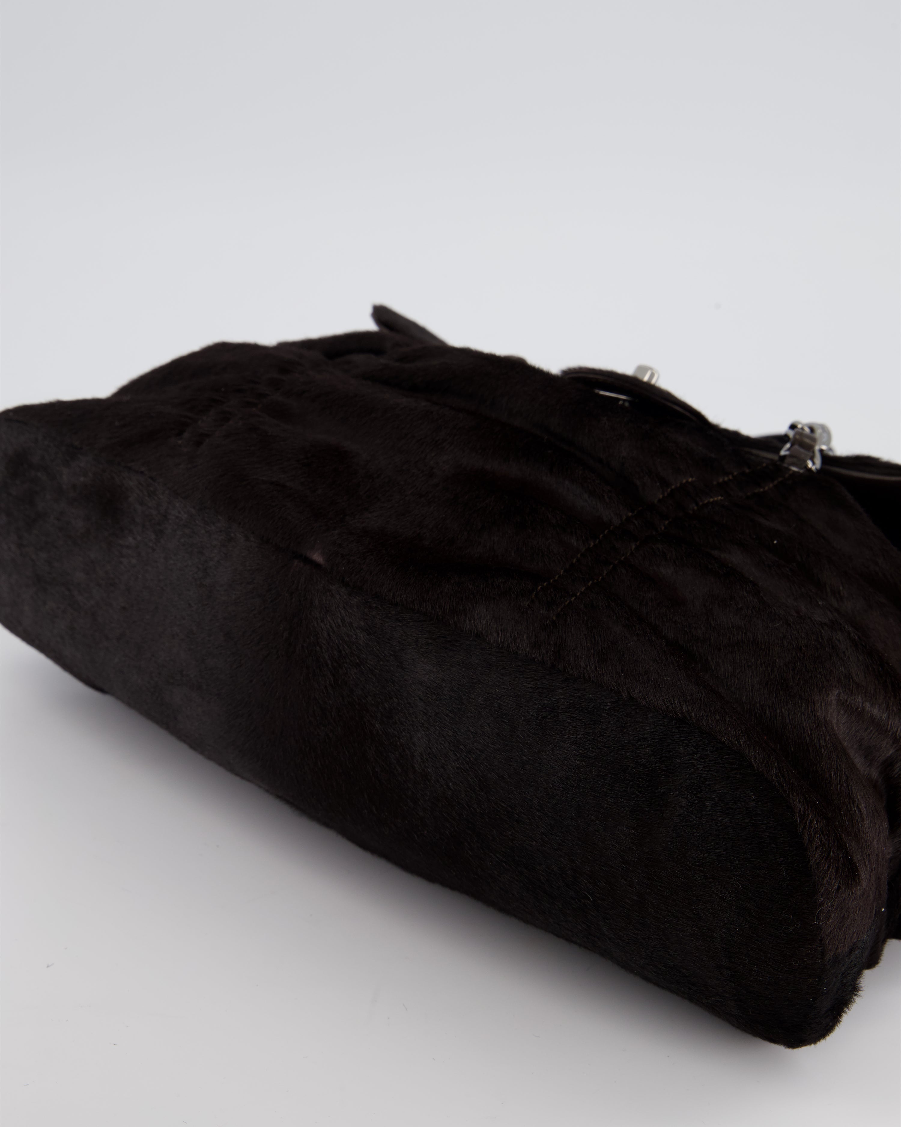 Chanel Dark Brown Pony Hair Ruched Bag with Silver Hardware