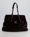 Chanel Dark Brown Pony Hair Ruched Bag with Silver Hardware
