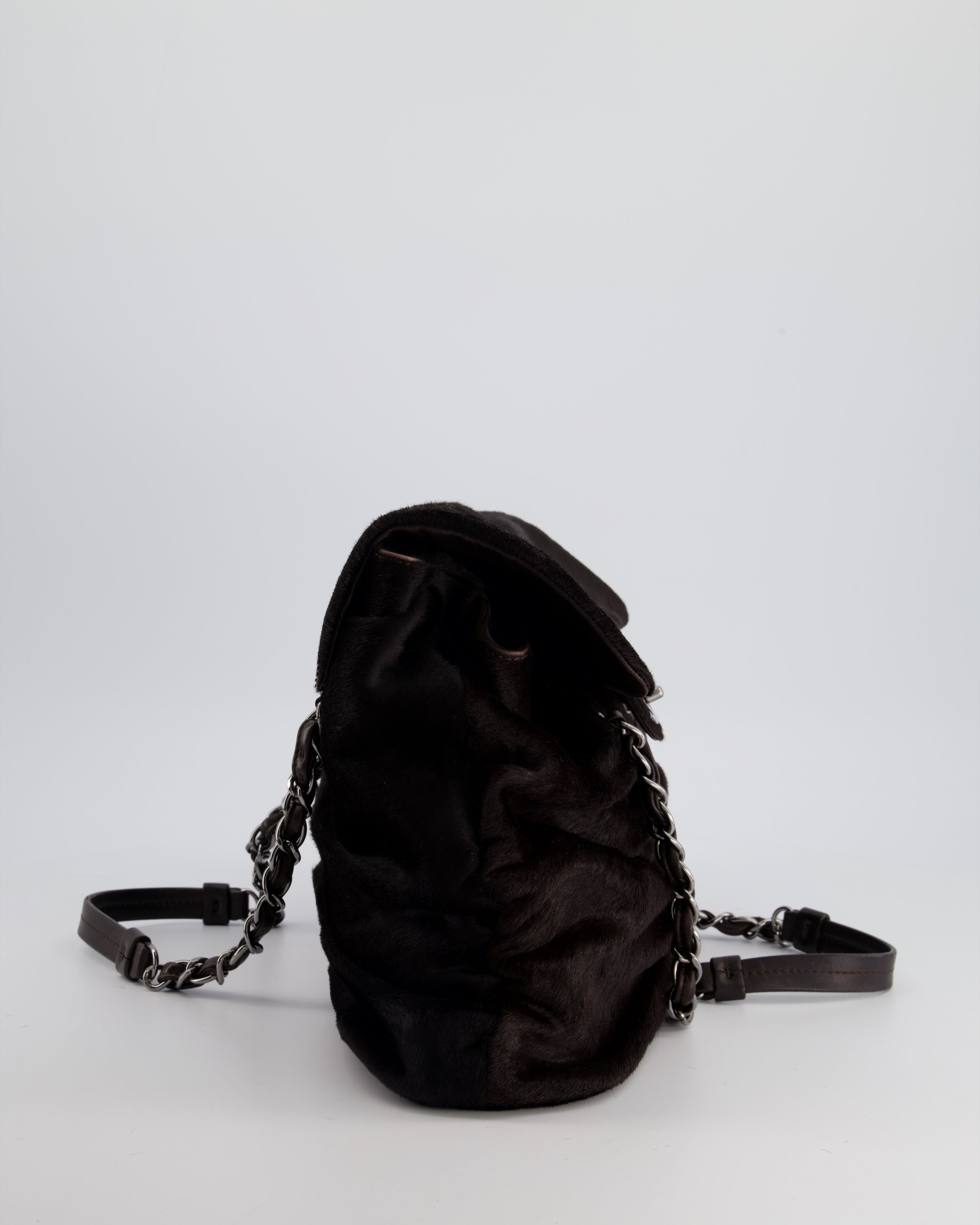 Chanel Dark Brown Pony Hair Ruched Bag with Silver Hardware