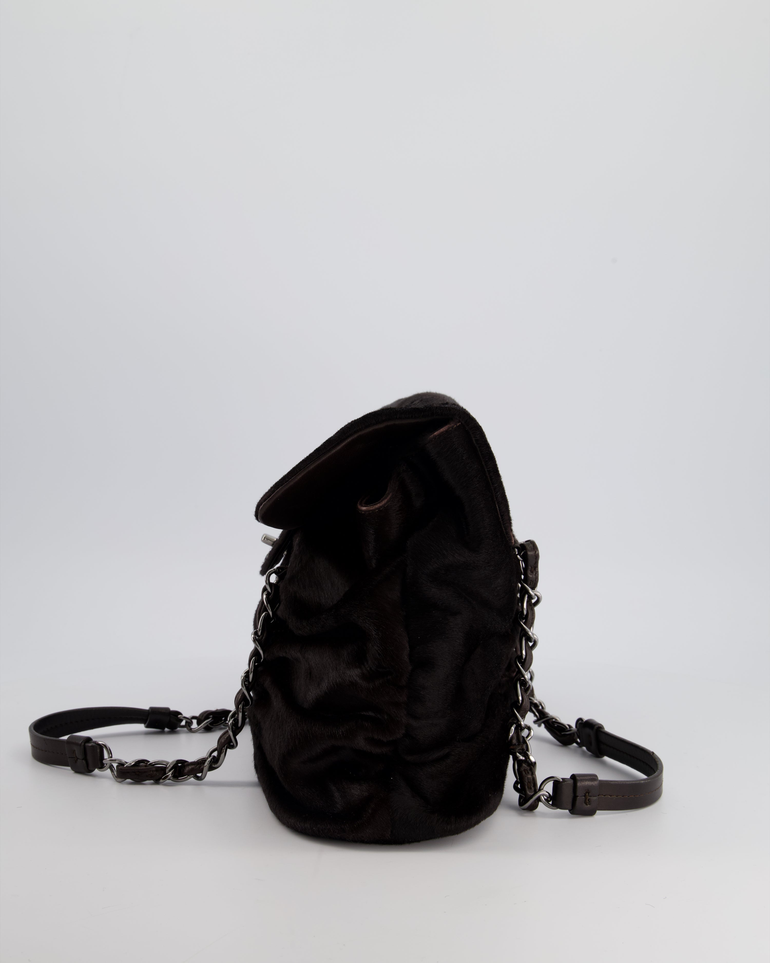 Chanel Dark Brown Pony Hair Ruched Bag with Silver Hardware