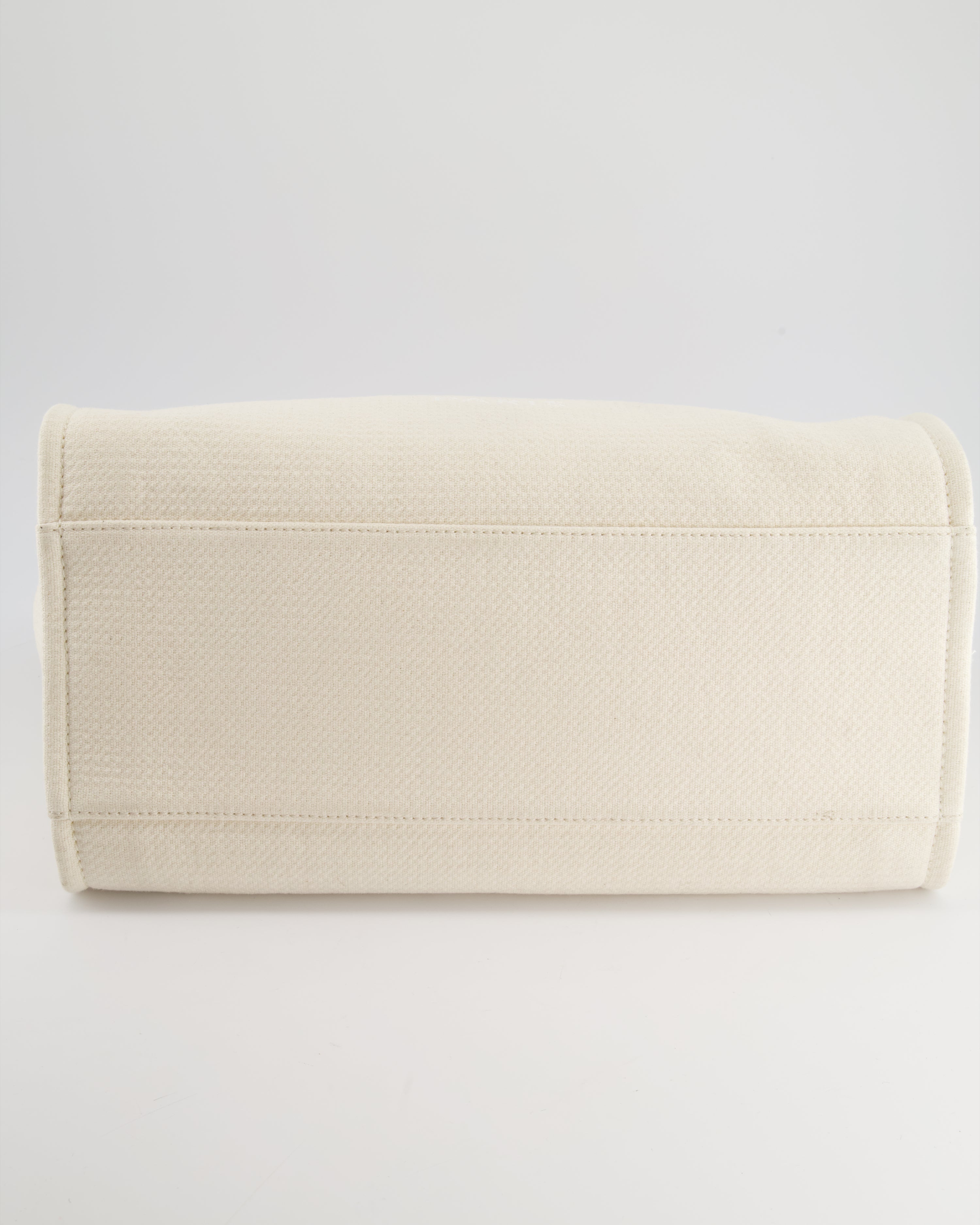Chanel Large Cream Canvas Deauville Tote Bag with Silver Hardware