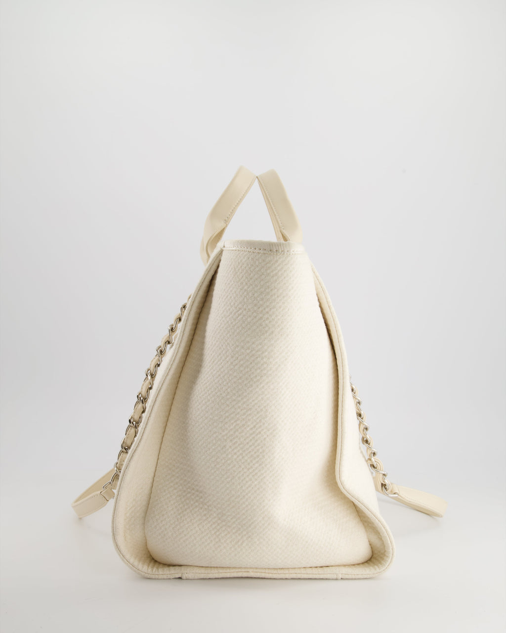 Chanel Large Cream Canvas Deauville Tote Bag with Silver Hardware