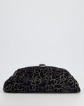 Chanel Black Timeless Clutch Bag in Fabric with Gunmetal Hardware and Crystal Logo Details