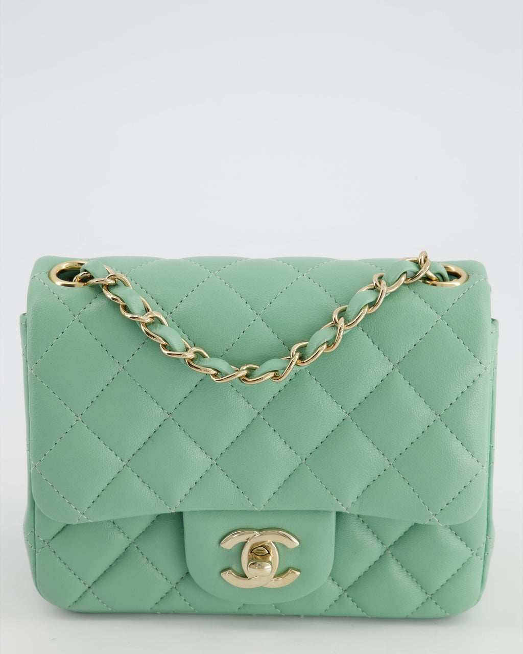 COLOUR* Chanel Green Tea Mini Square Bag in Lambskin Leather with Champagne Gold Hardware