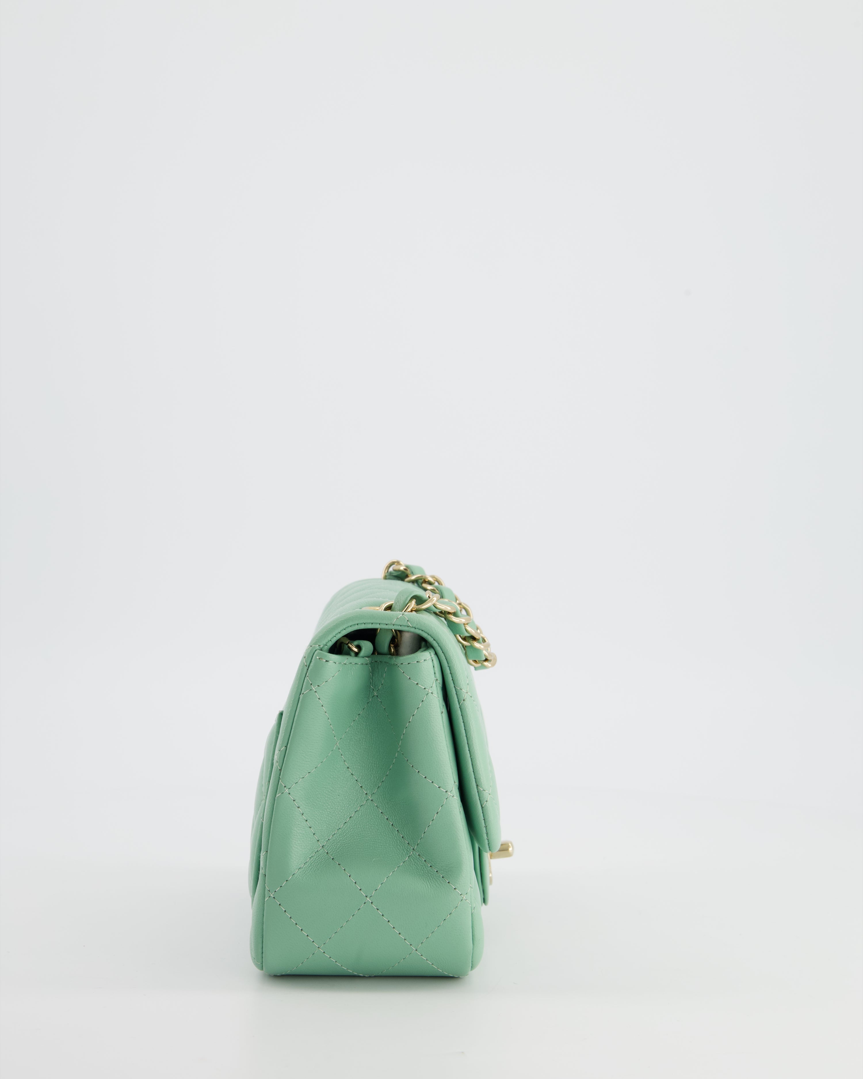 COLOUR* Chanel Green Tea Mini Square Bag in Lambskin Leather with Champagne Gold Hardware