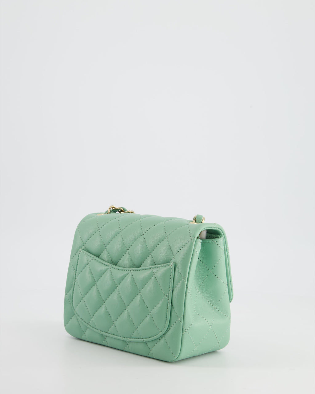 COLOUR* Chanel Green Tea Mini Square Bag in Lambskin Leather with Champagne Gold Hardware
