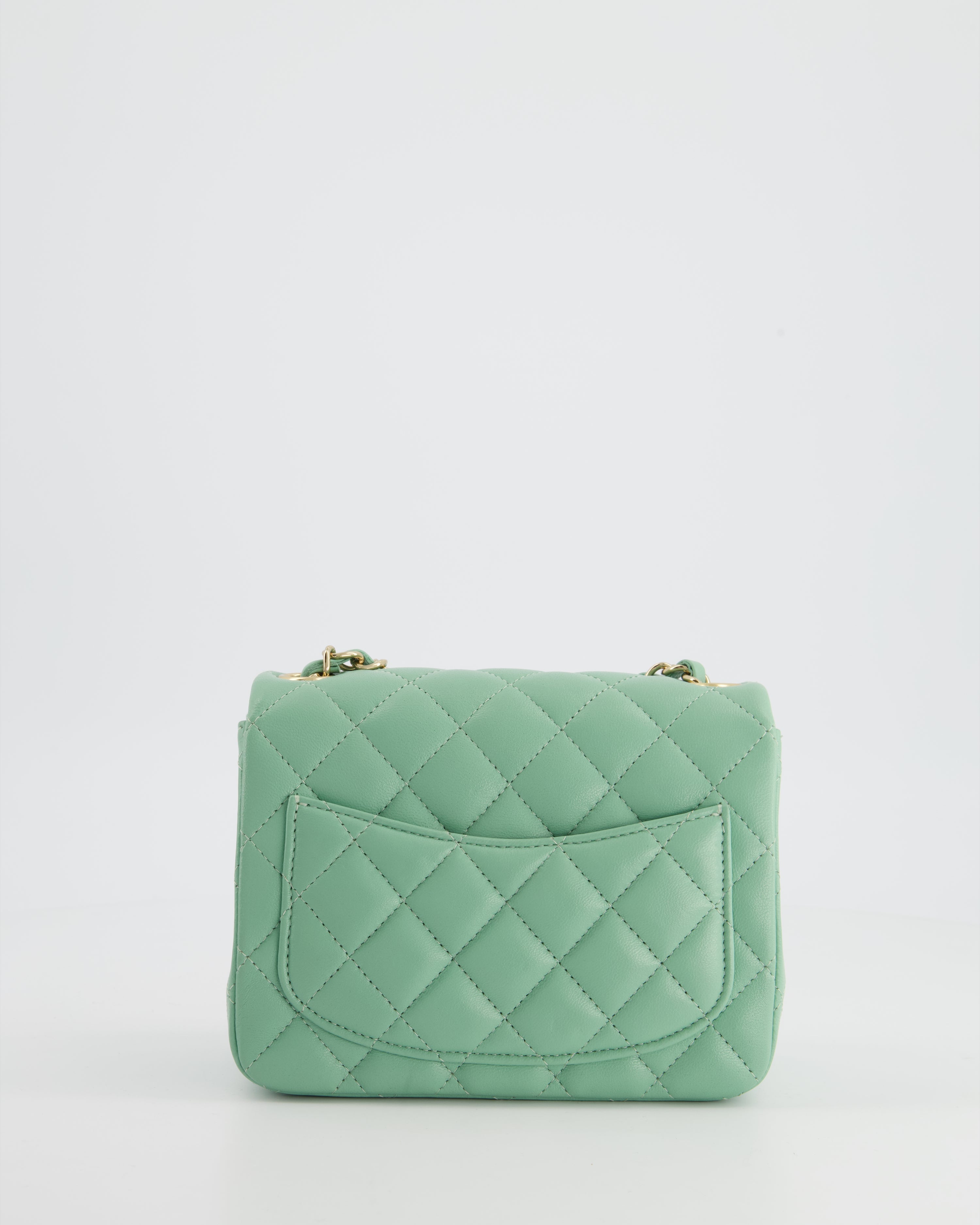 COLOUR* Chanel Green Tea Mini Square Bag in Lambskin Leather with Champagne Gold Hardware