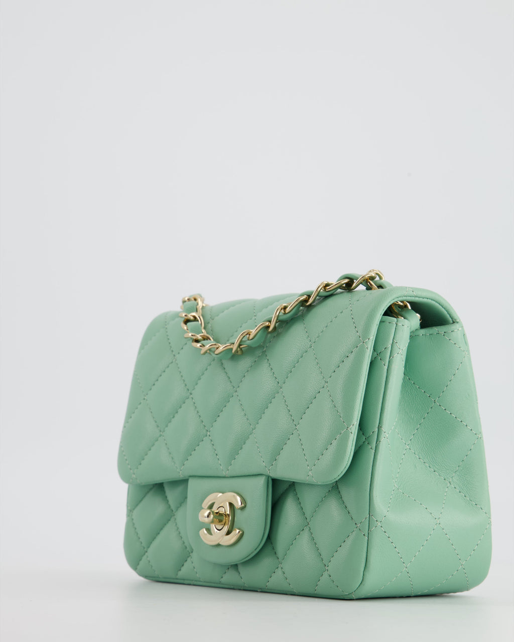 COLOUR* Chanel Green Tea Mini Square Bag in Lambskin Leather with Champagne Gold Hardware