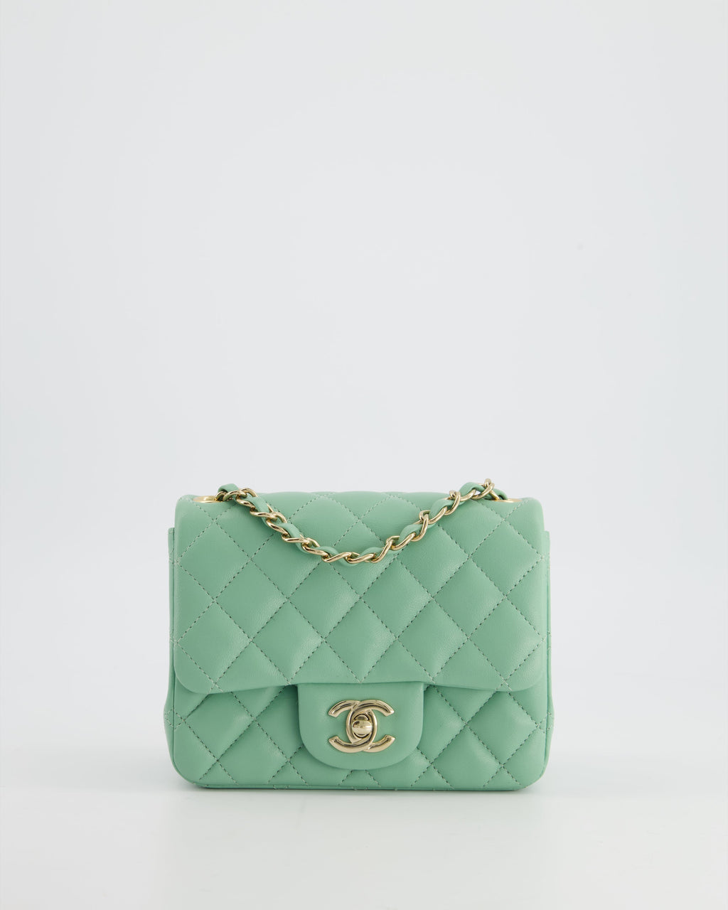 COLOUR* Chanel Green Tea Mini Square Bag in Lambskin Leather with Champagne Gold Hardware