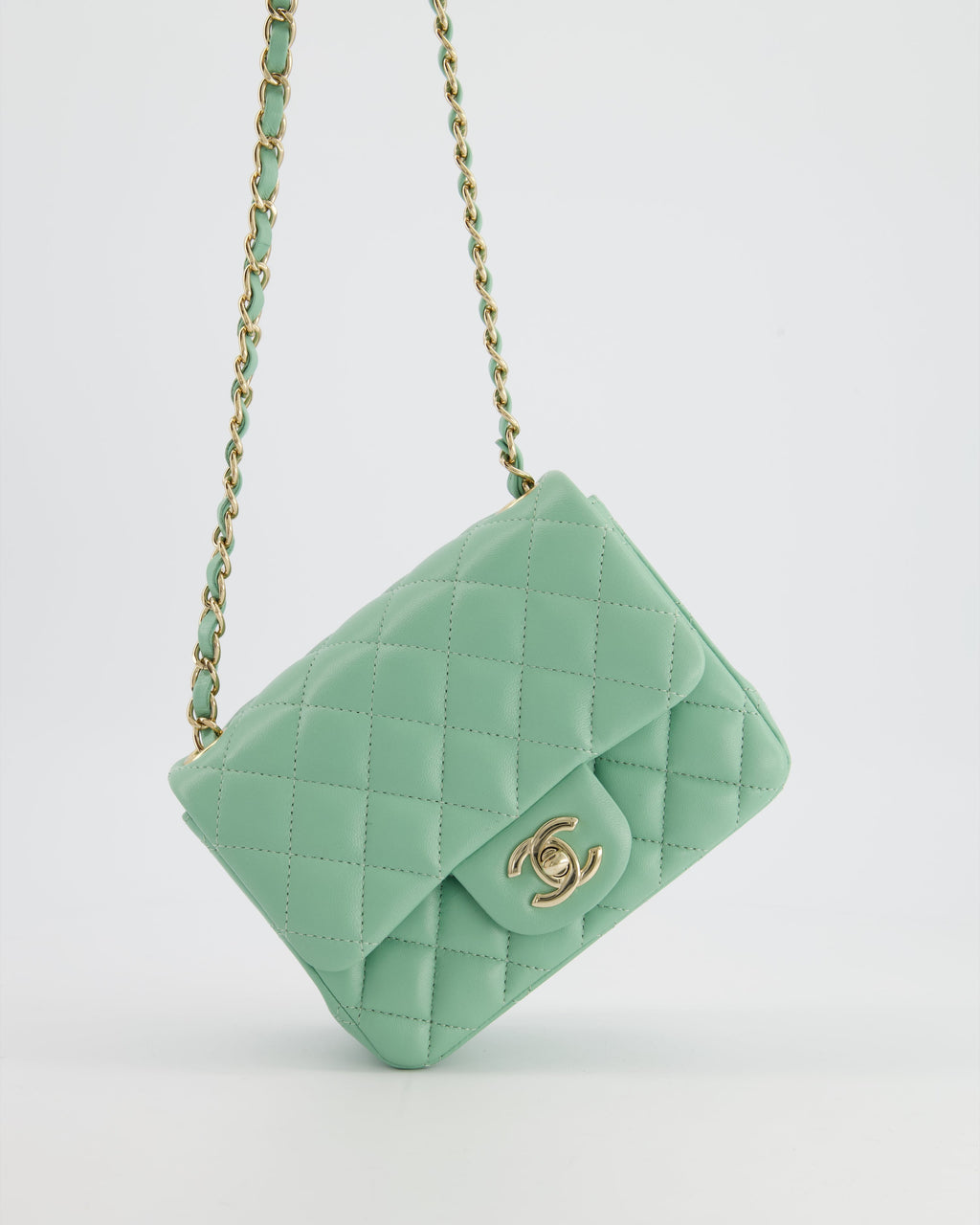 COLOUR* Chanel Green Tea Mini Square Bag in Lambskin Leather with Champagne Gold Hardware