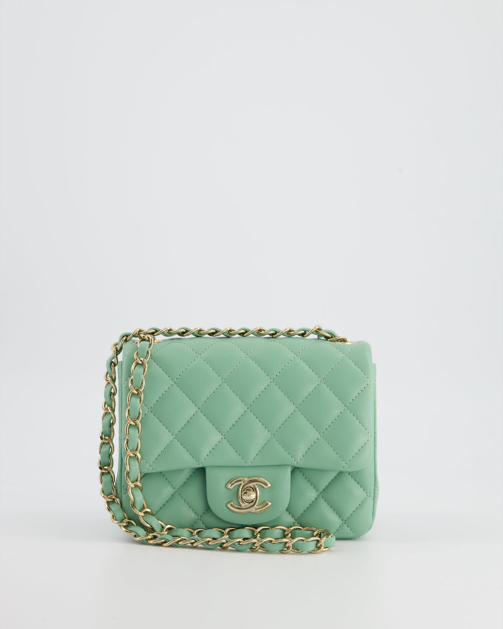 COLOUR* Chanel Green Tea Mini Square Bag in Lambskin Leather with Champagne Gold Hardware