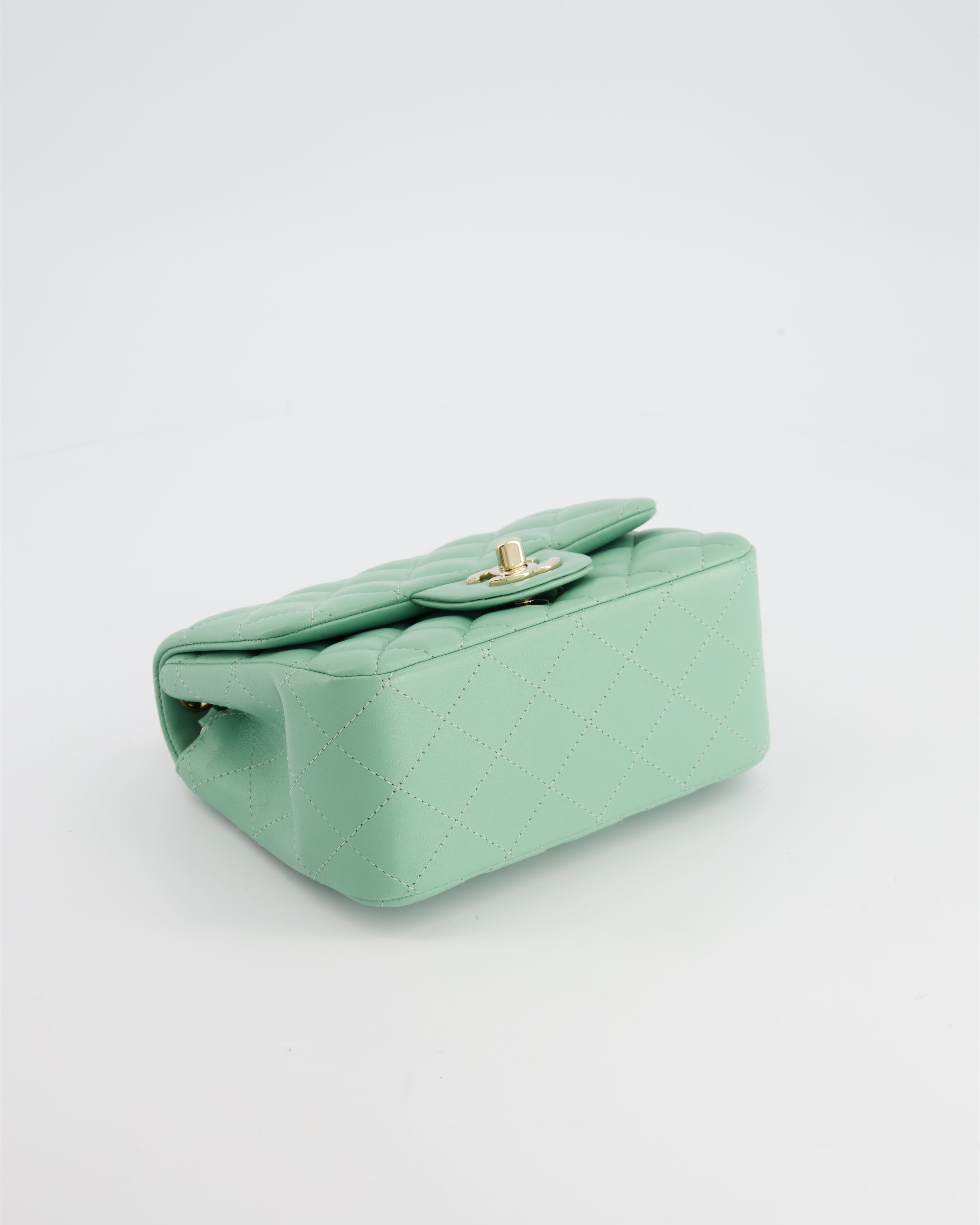 COLOUR* Chanel Green Tea Mini Square Bag in Lambskin Leather with Champagne Gold Hardware