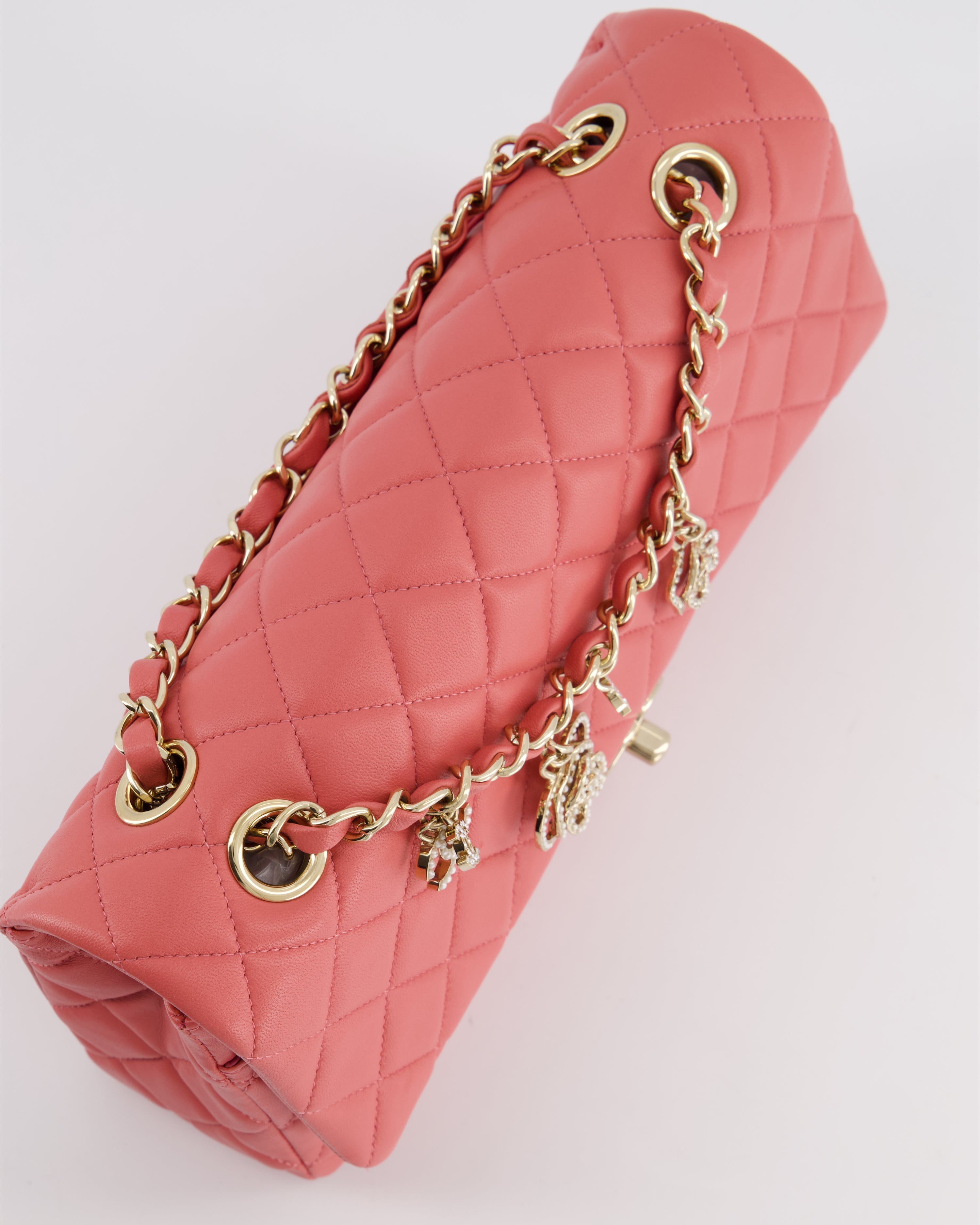 Chanel Pink Medium Single Flap Bag in Lambskin Leather with Champagne Gold Hardware