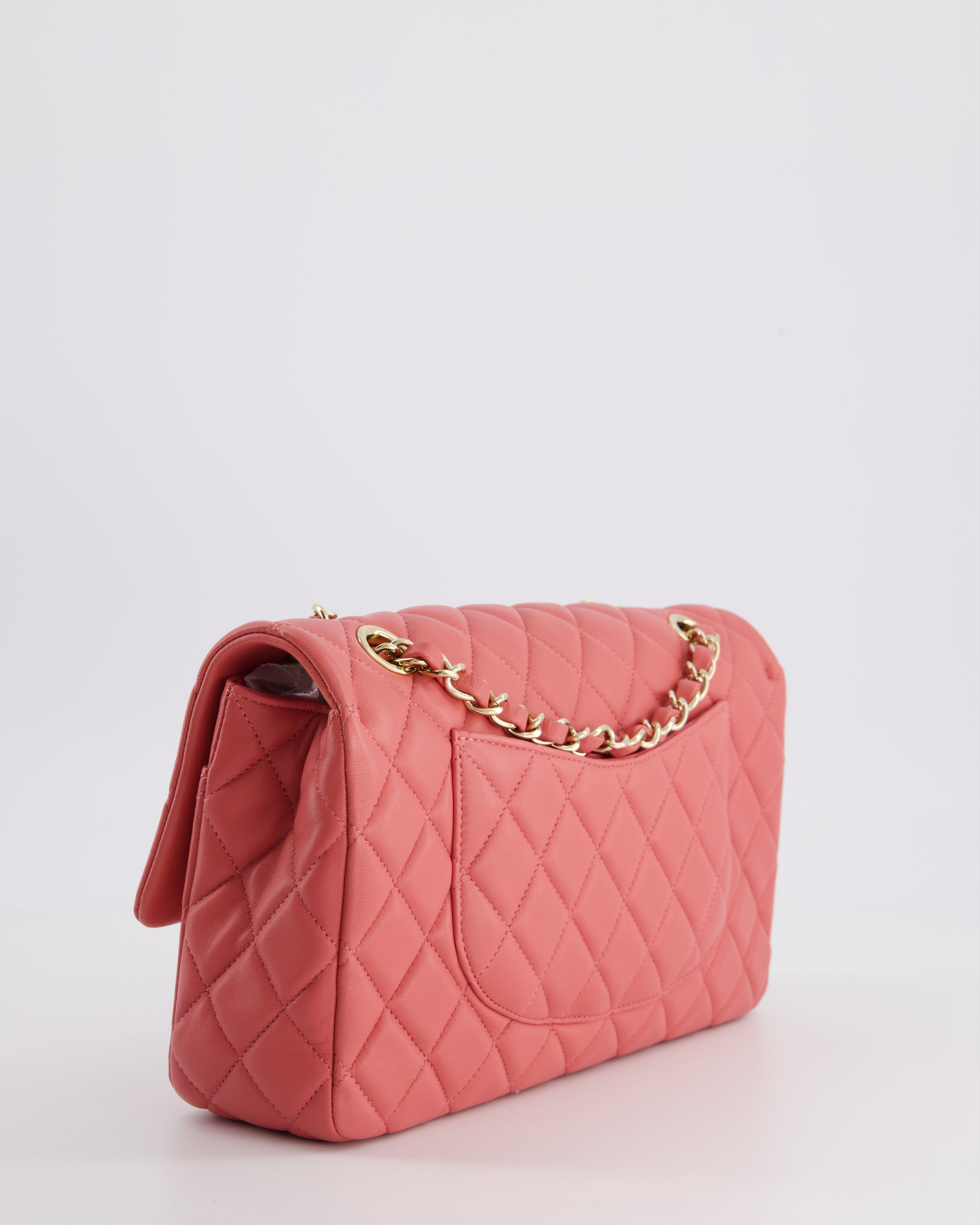 Chanel Pink Medium Single Flap Bag in Lambskin Leather with Champagne Gold Hardware