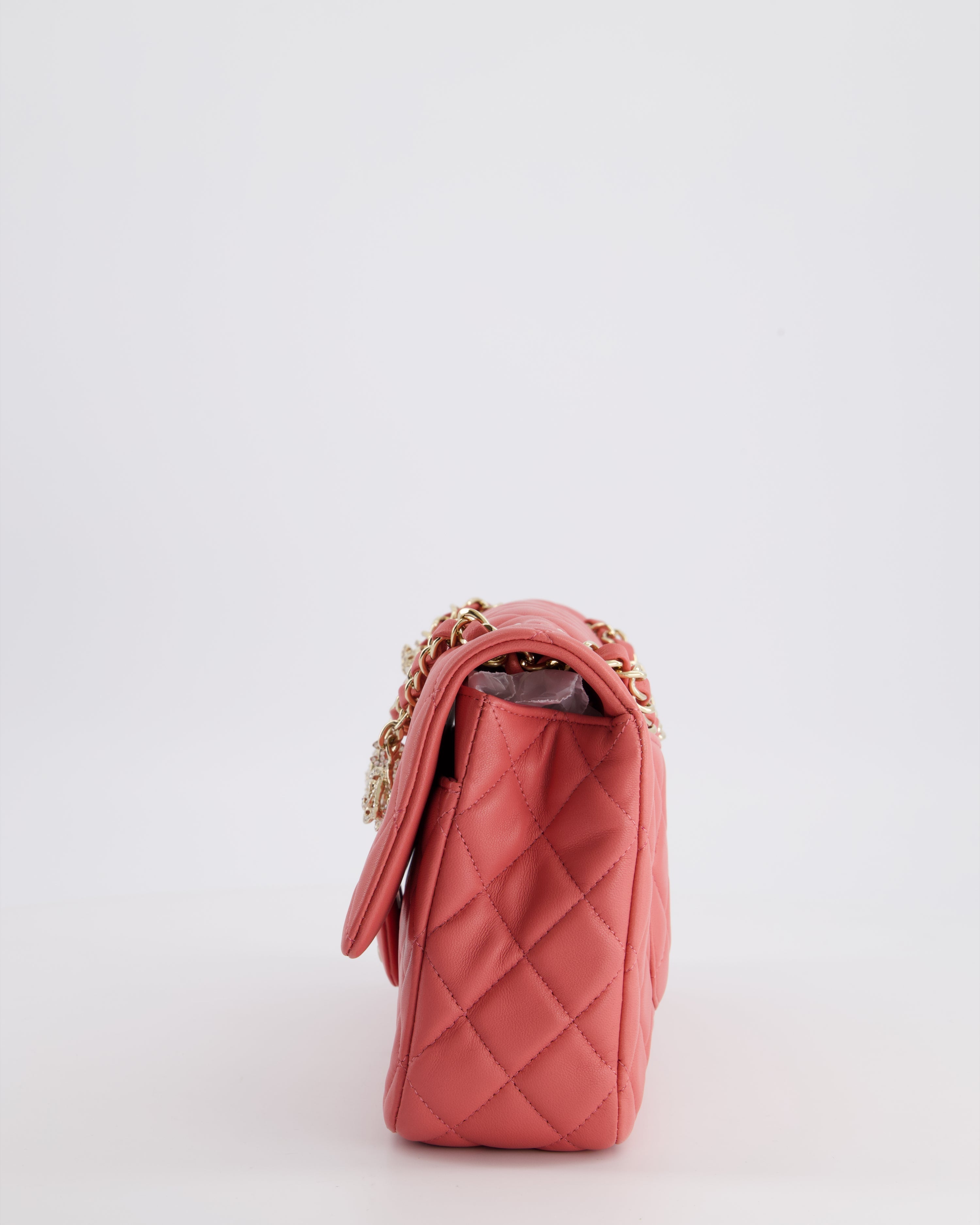 Chanel Pink Medium Single Flap Bag in Lambskin Leather with Champagne Gold Hardware