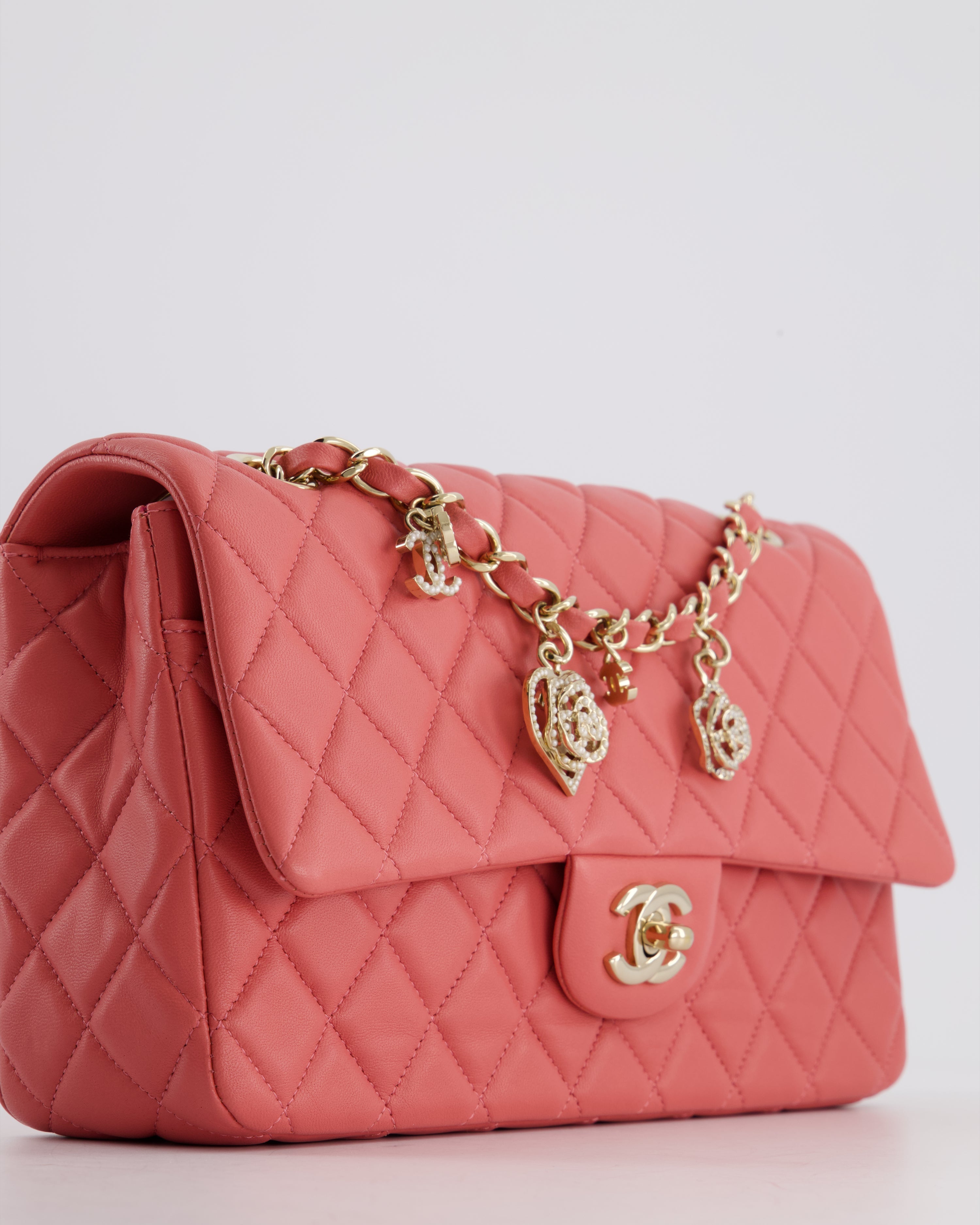 Chanel Pink Medium Single Flap Bag in Lambskin Leather with Champagne Gold Hardware