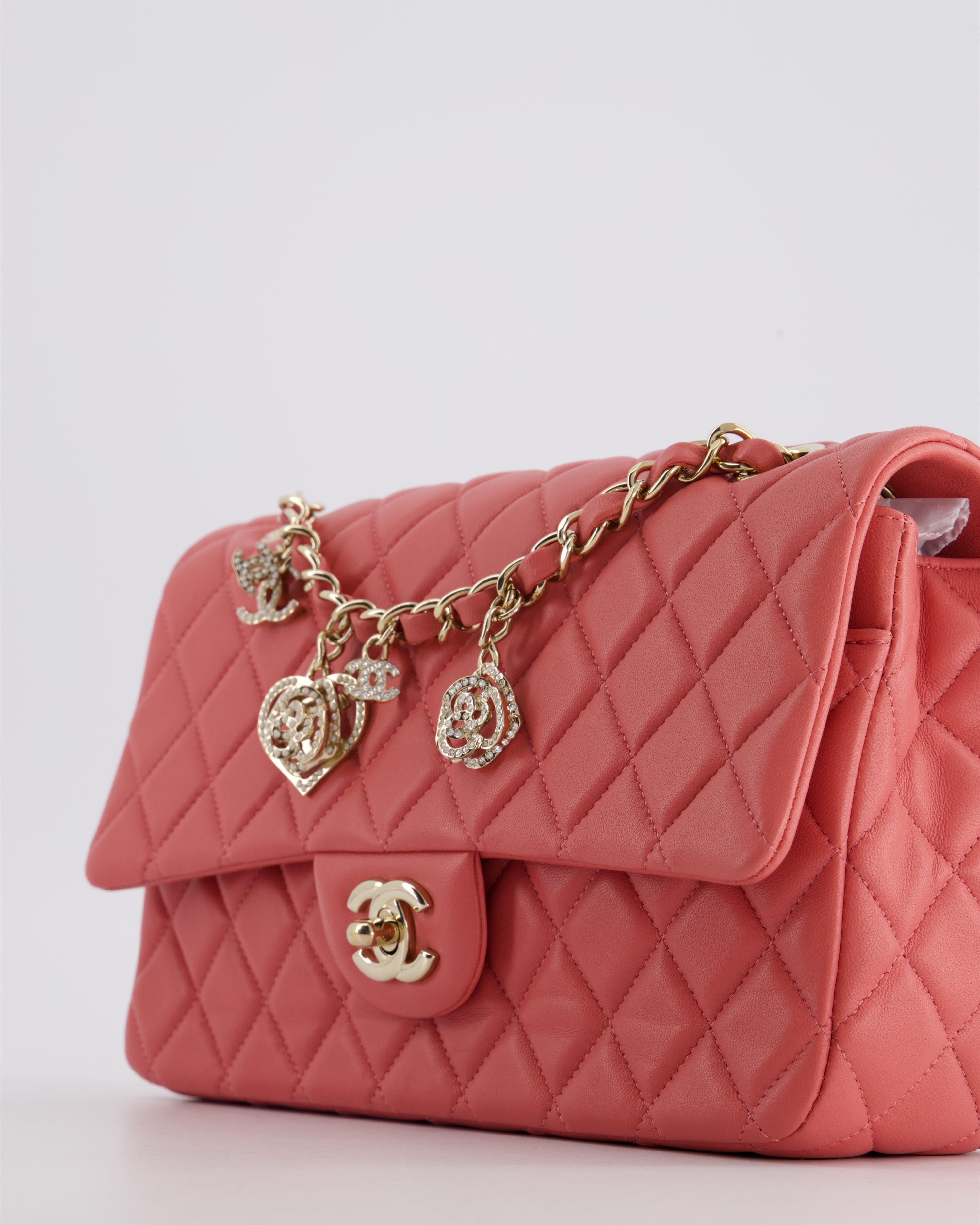 Chanel Pink Medium Single Flap Bag in Lambskin Leather with Champagne Gold Hardware