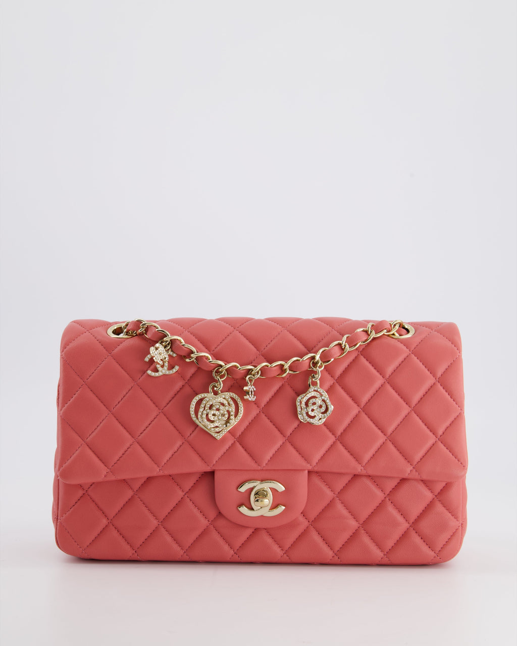 Chanel Pink Medium Single Flap Bag in Lambskin Leather with Champagne Gold Hardware
