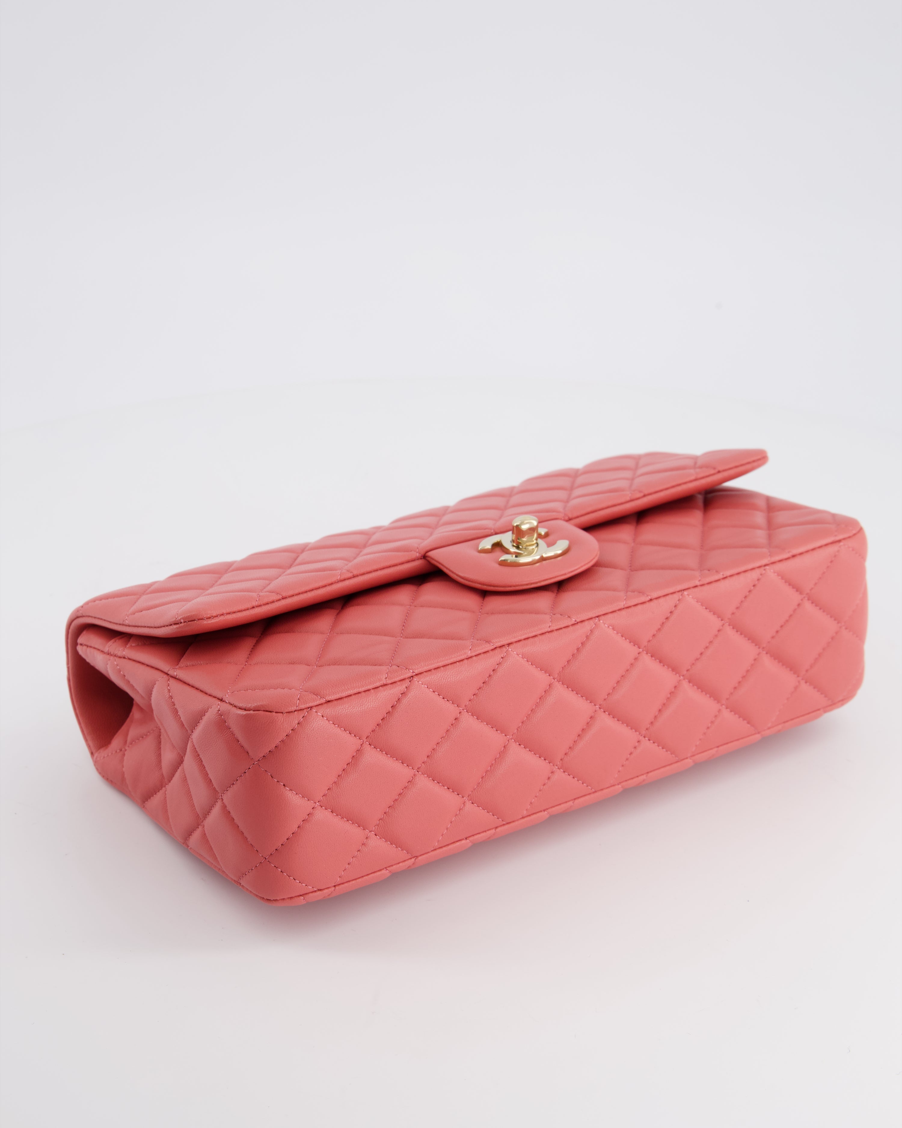 Chanel Pink Medium Single Flap Bag in Lambskin Leather with Champagne Gold Hardware