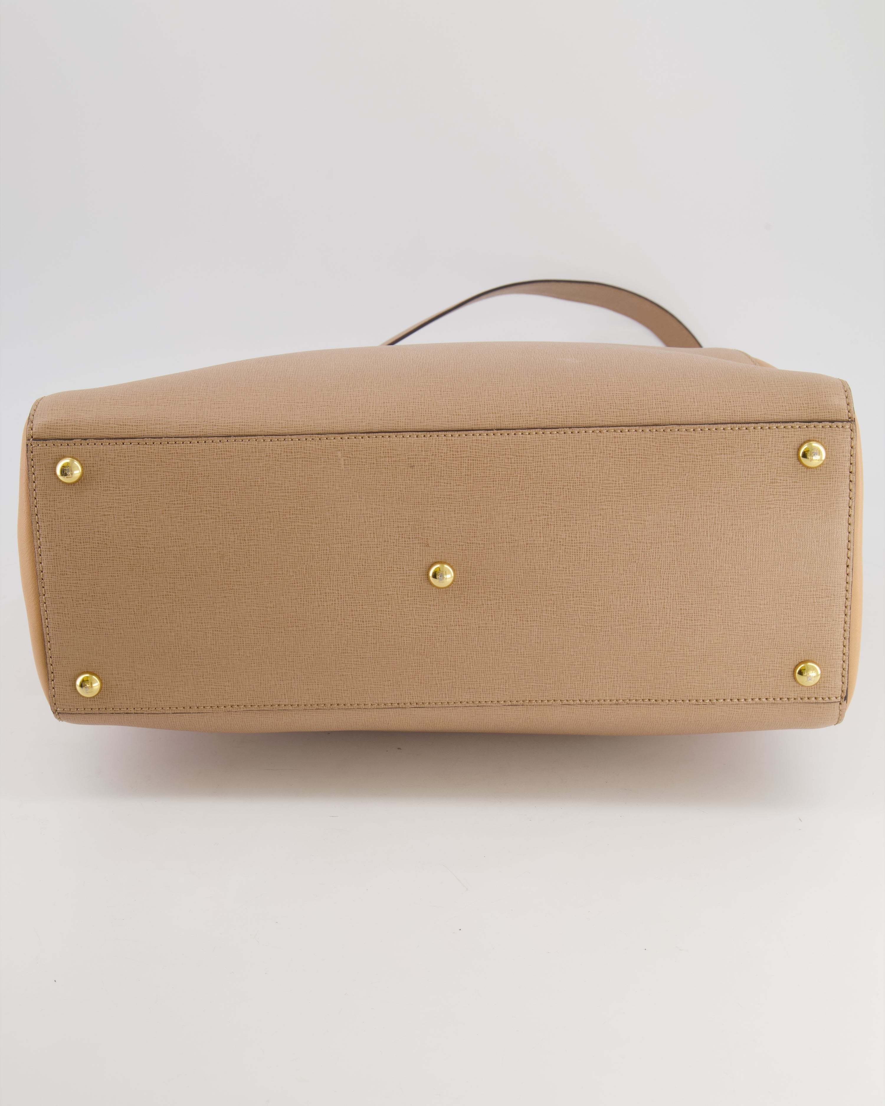 Fendi Beige Leather 2Jours Medium Tote Bag with Gold Hardware